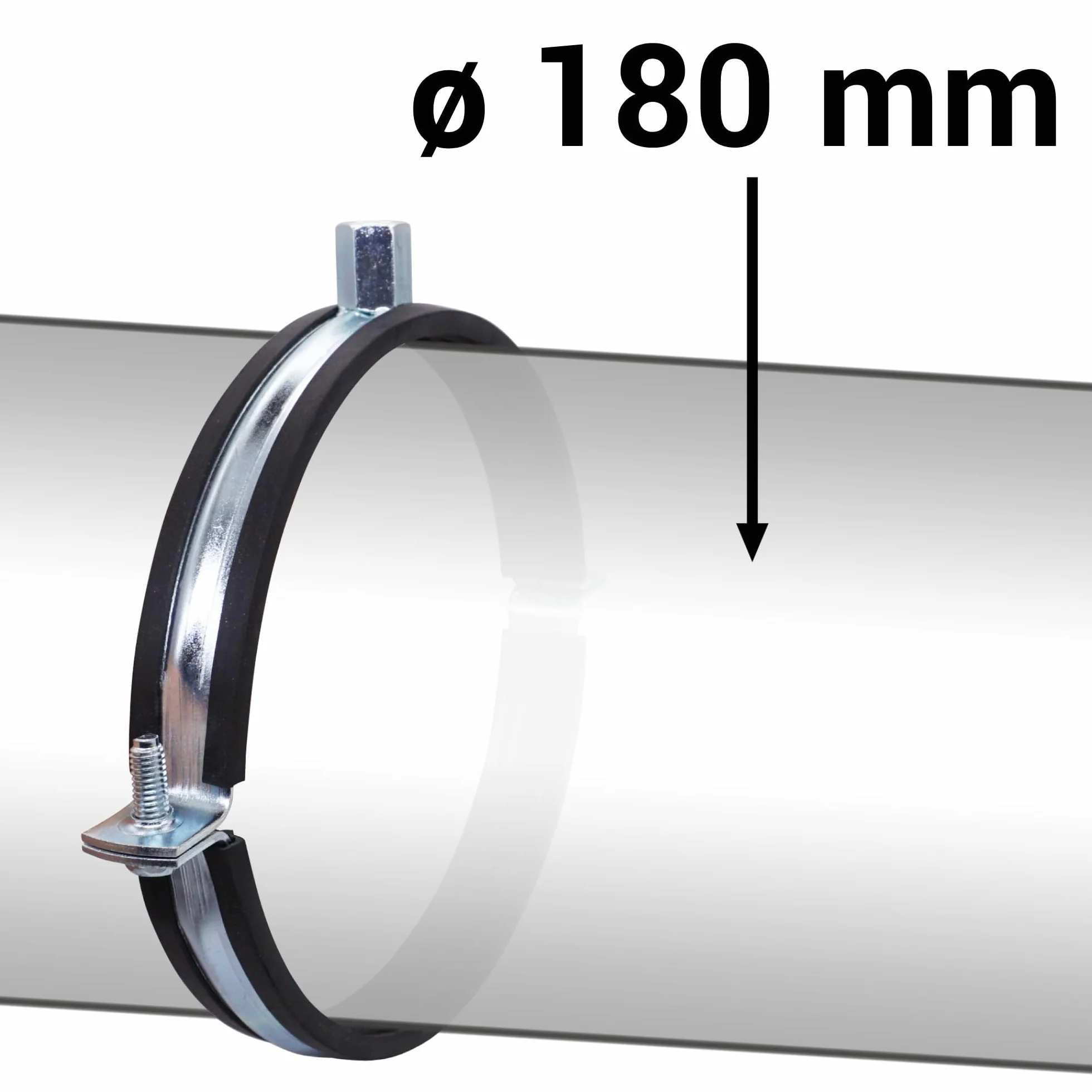 SKIR'CO (4 piezas) Soportes de tubería con forro de goma para tubos de 180 mm, abrazaderas de tubo, soportes de tubería para montaje en pared y techo