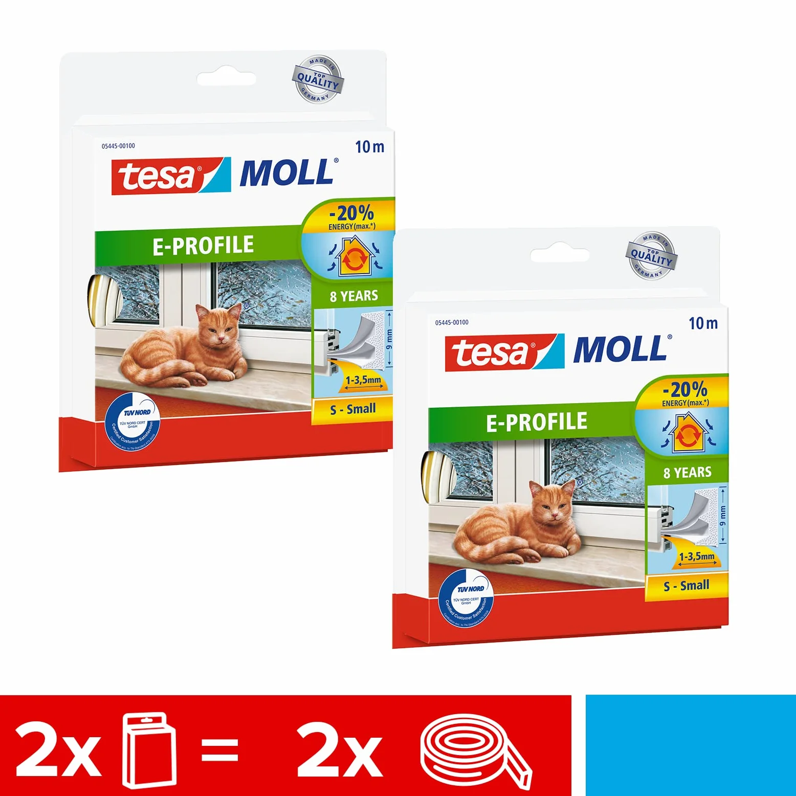 tesamoll Perfil E - Paquete de 2 - Burlete de Caucho Autoadhesivo para Aislar Ventanas y Puertas y Sellar Huecos - Blanco - 2x 10 m x 9 mm x 4 mm