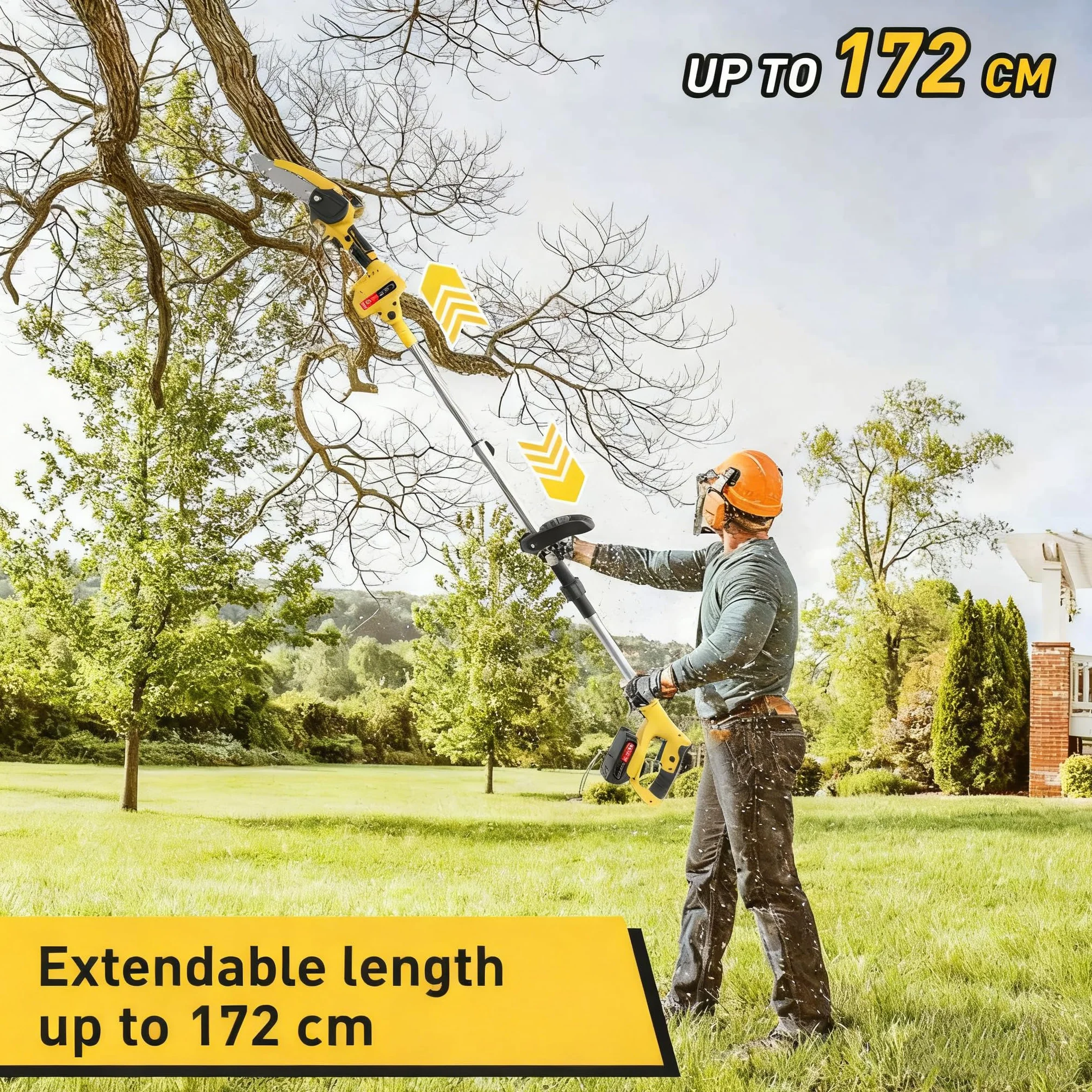 Tijeras de Podar Telescópicas Eléctricas 2 en 1, Acero Inoxidable, 1.72m, 2000mAh