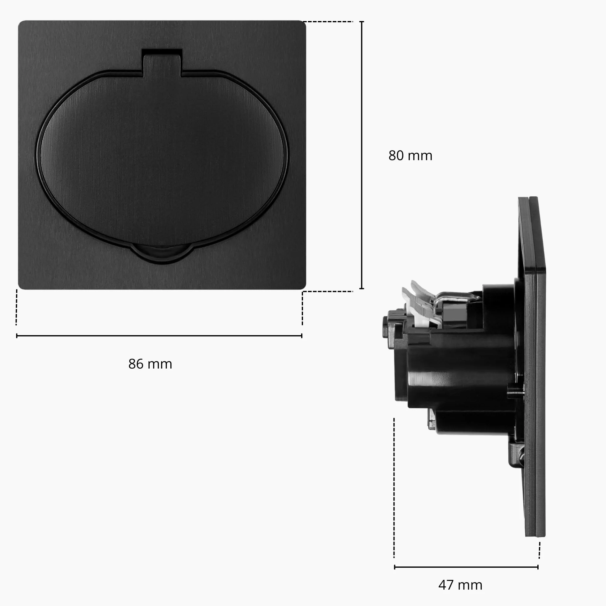 Enchufe Empotrable Negro Mate de Diseño Moderno | Con Tapa Hermética IP44 para Baño y Cocina | Enchufe de Pared Tipo Schuko Premium 1x2P+T (Negro)