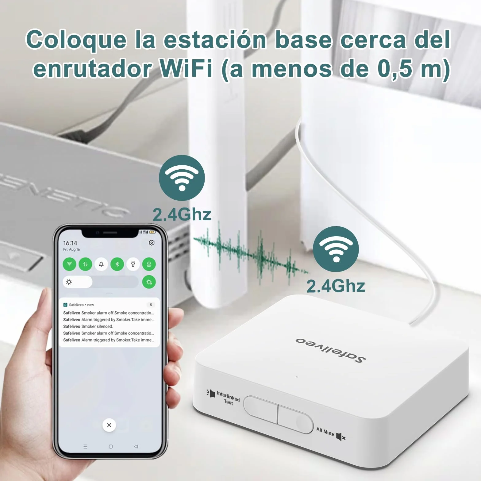 Safeliveo Detector de Humo WiFi interconectado con batería de 10 años, Juego de 5, Certificado TUV Rheinland