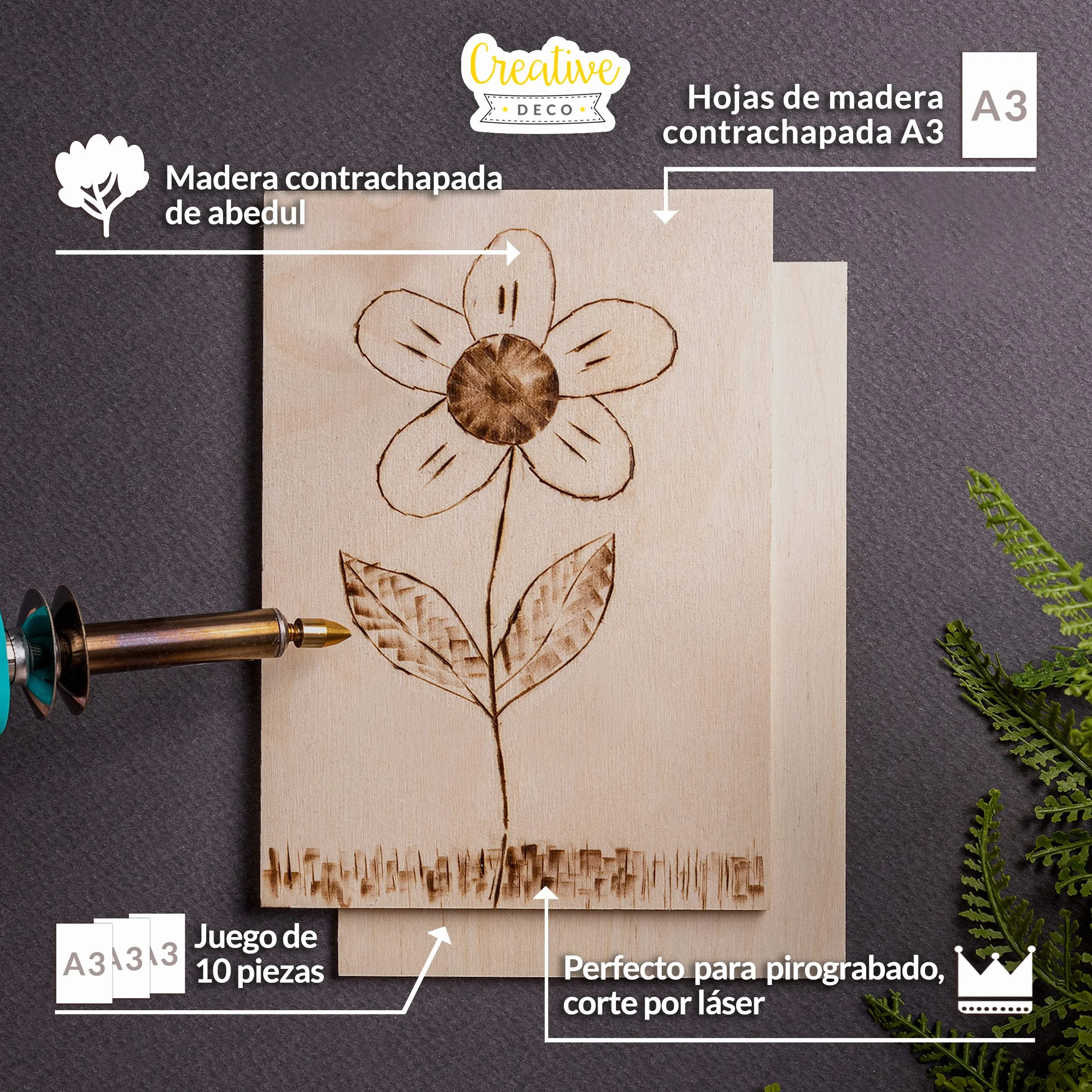 Creative Deco 10 x A3 Tablero Madera Manualidades Contrachapado | 420 x 300 x 3 mm (+/- 2mm) | Chapa Maciza Abedul Maderas para Bricolaje | Pirograbado, Corte por Laser, CNC Router, Modelado