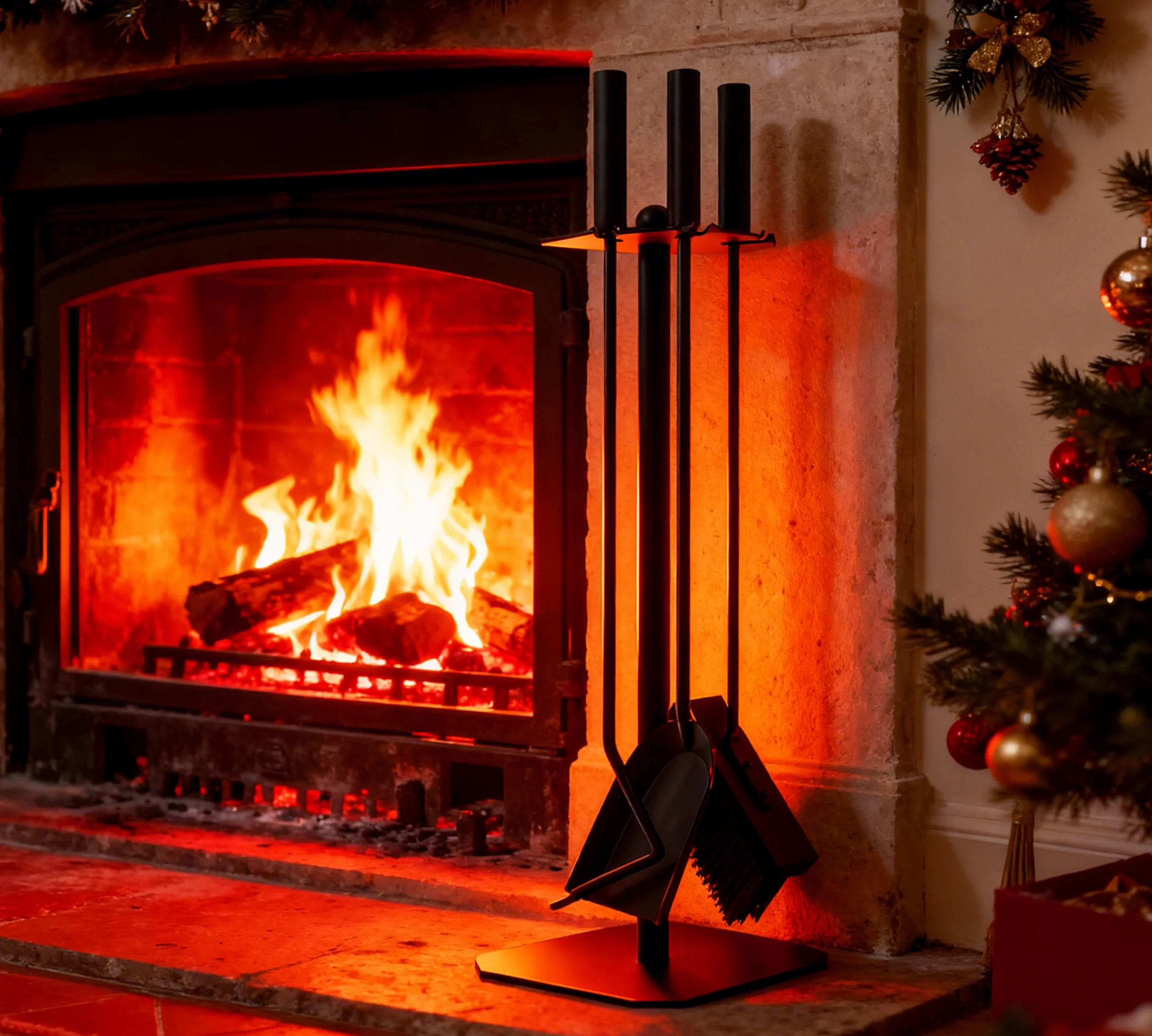 Juego de accesorios para chimenea Kingson – Juego de 3 piezas con cepillo, atizador y pala – Acero recubierto de polvo negro con detalle decorativo de bola – 57,5 cm