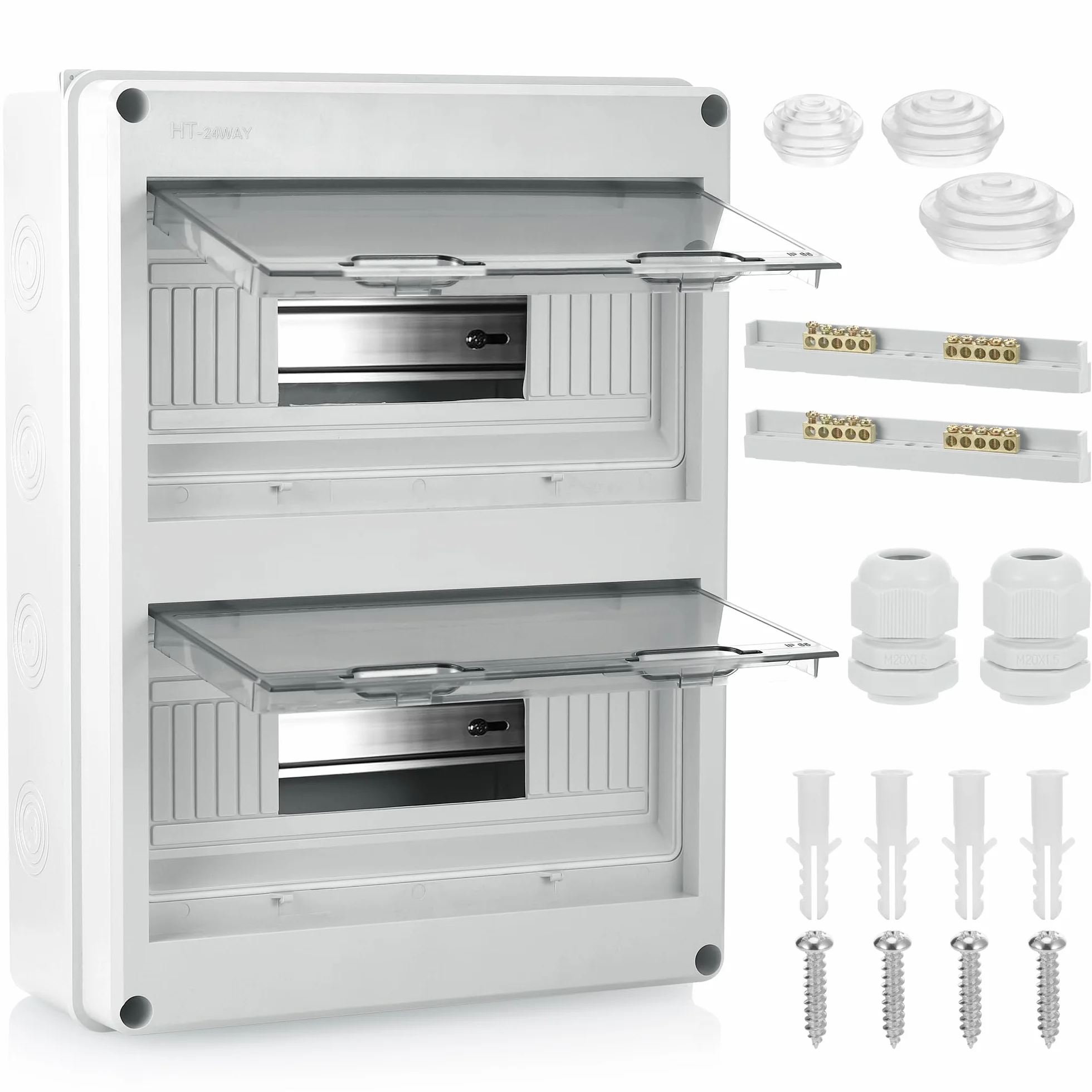 JIZZU Caja de Distribución de Montaje Superficial, IP65 2 Filas Cubre Cuadro Electrico con 24 Módulos, Caja Estanca Exterior Electrica para Jardines Exteriores, Granjas, Centro Comercial