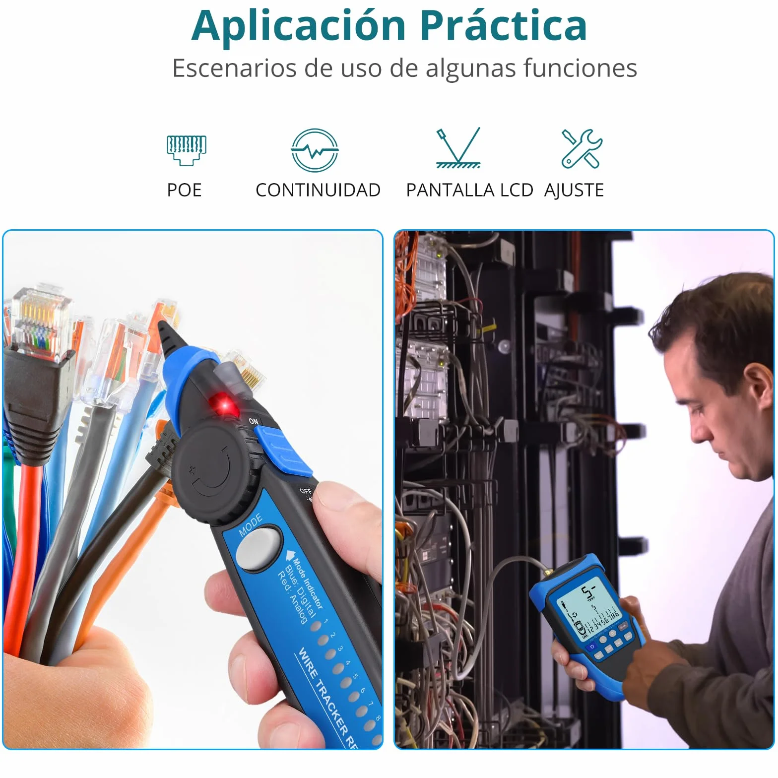 Probador de Cable POE Rastreador de Cables RJ45 LCD Buscador de Líneas CAT5/5e CAT6 Cat7 Cat8 Prueba de Voltaje