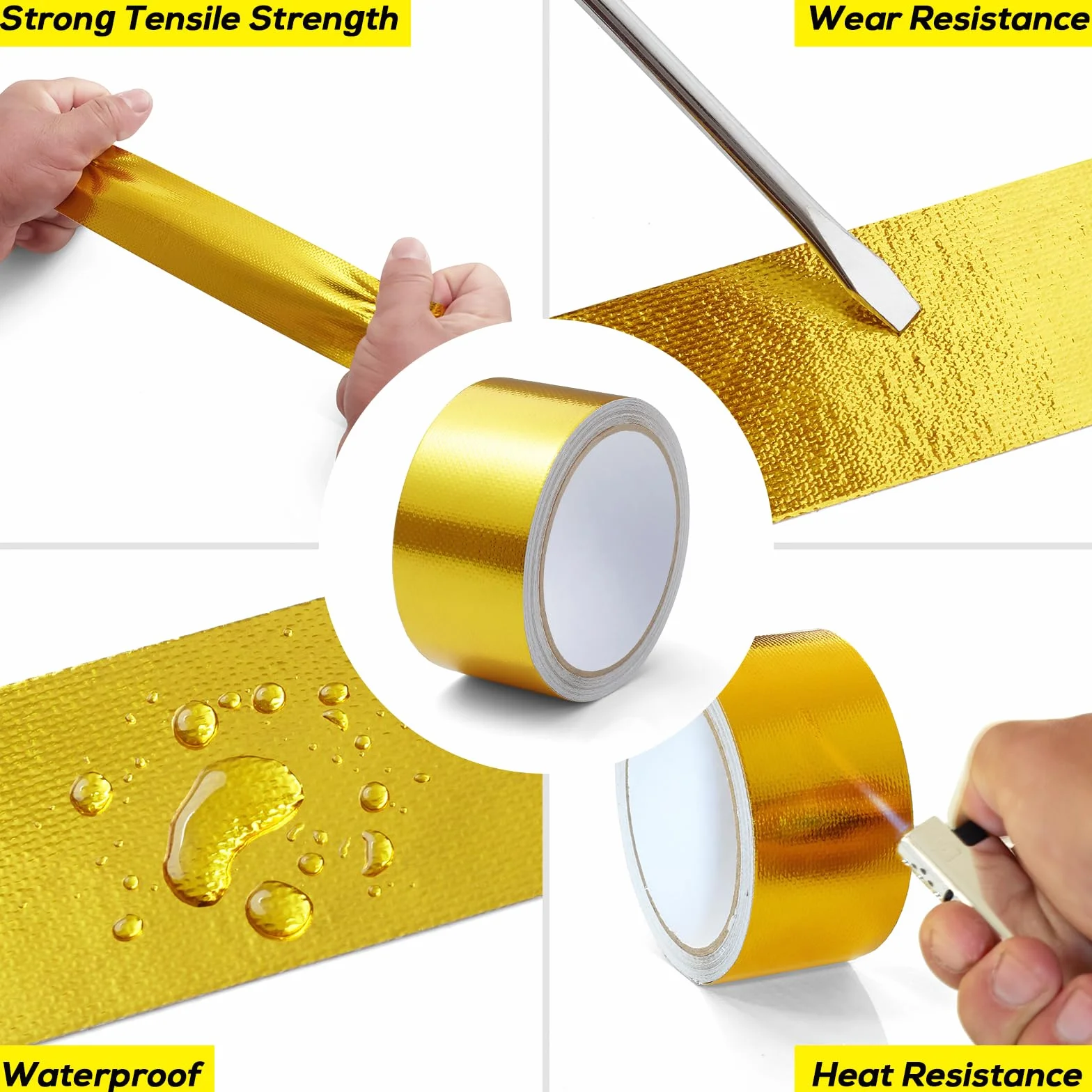 Lámina de aluminio para protección térmica, cinta de sellado metálica dorada, de fibra de vidrio, para manguera y coche, 5 cm x 10 m