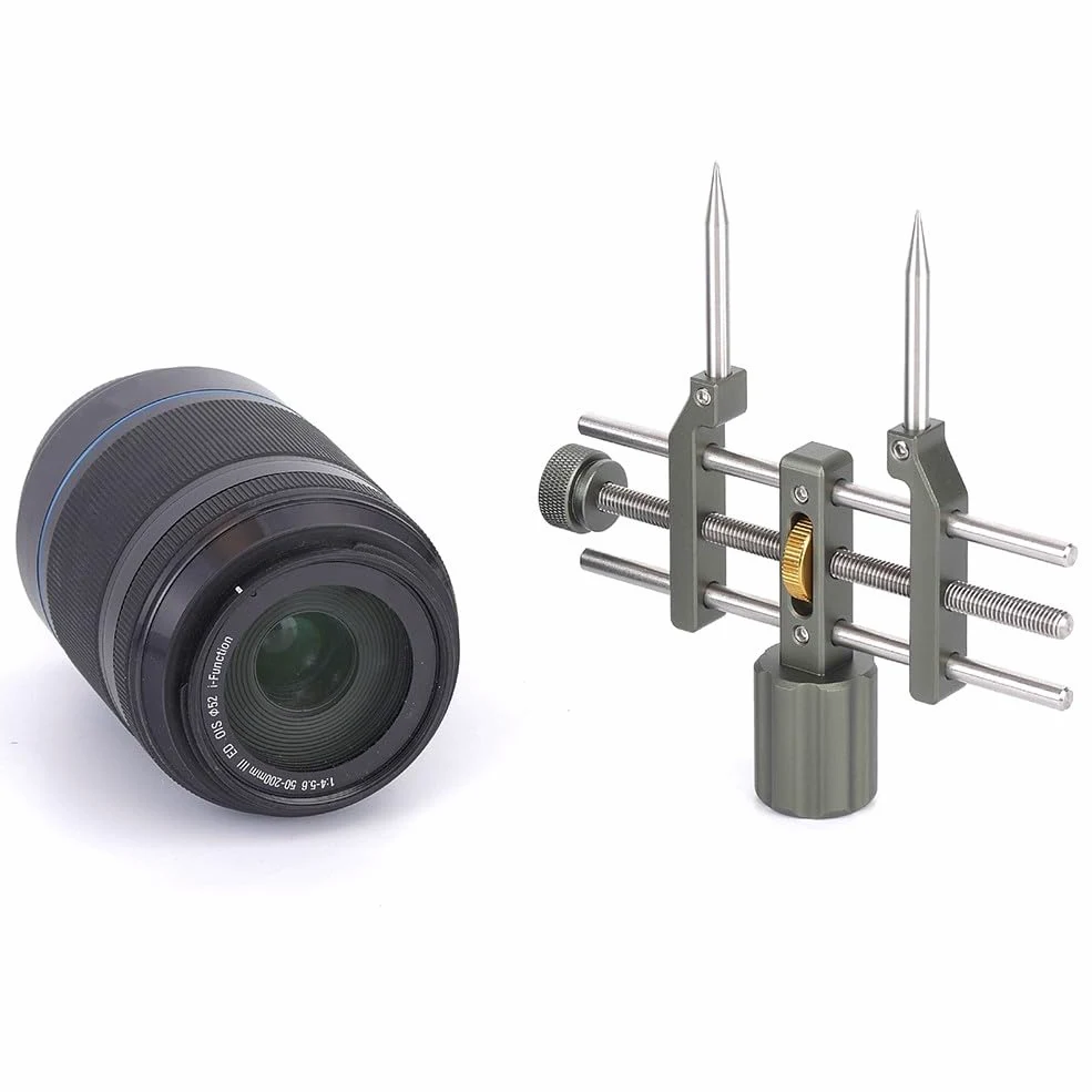 Oniissy Llave inglesa de lente ajustable, herramienta de reparación de lentes de precisión con perillas de ajuste duales, mango antideslizante para cámara/prismáticos, extracción de anillos ópticos (2