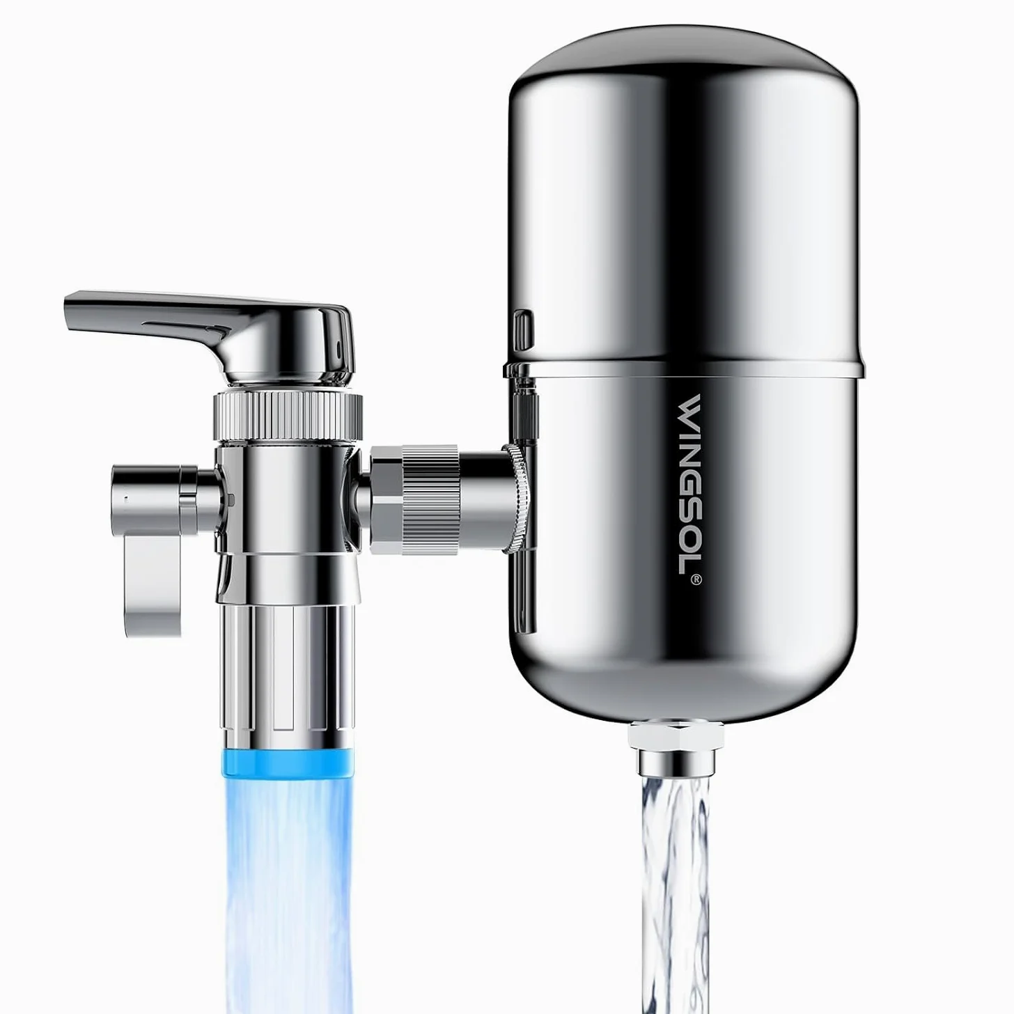 WINGSOL WINGSOL - Filtro de agua de acero inoxidable para grifo de fregadero, NSF/ANSI 42 y 53, sensor de temperatura, luz LED, purificador de grifo giratorio de 360°, reduce PFAS, plomo, cloro y
