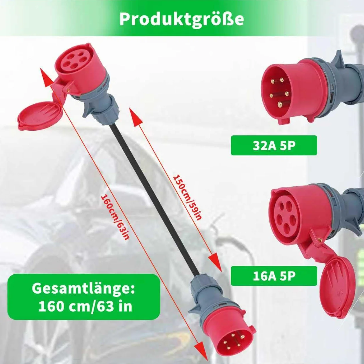 Adaptador de 32 A a 16 A, CEE Adaptador Cable alargador de 1,5 m, Enchufe Trifasico, Clavija Enchufe Macho de Alta Corriente, inversor de Fase, para Uso caravanas/Camping/Industrial y Exterior