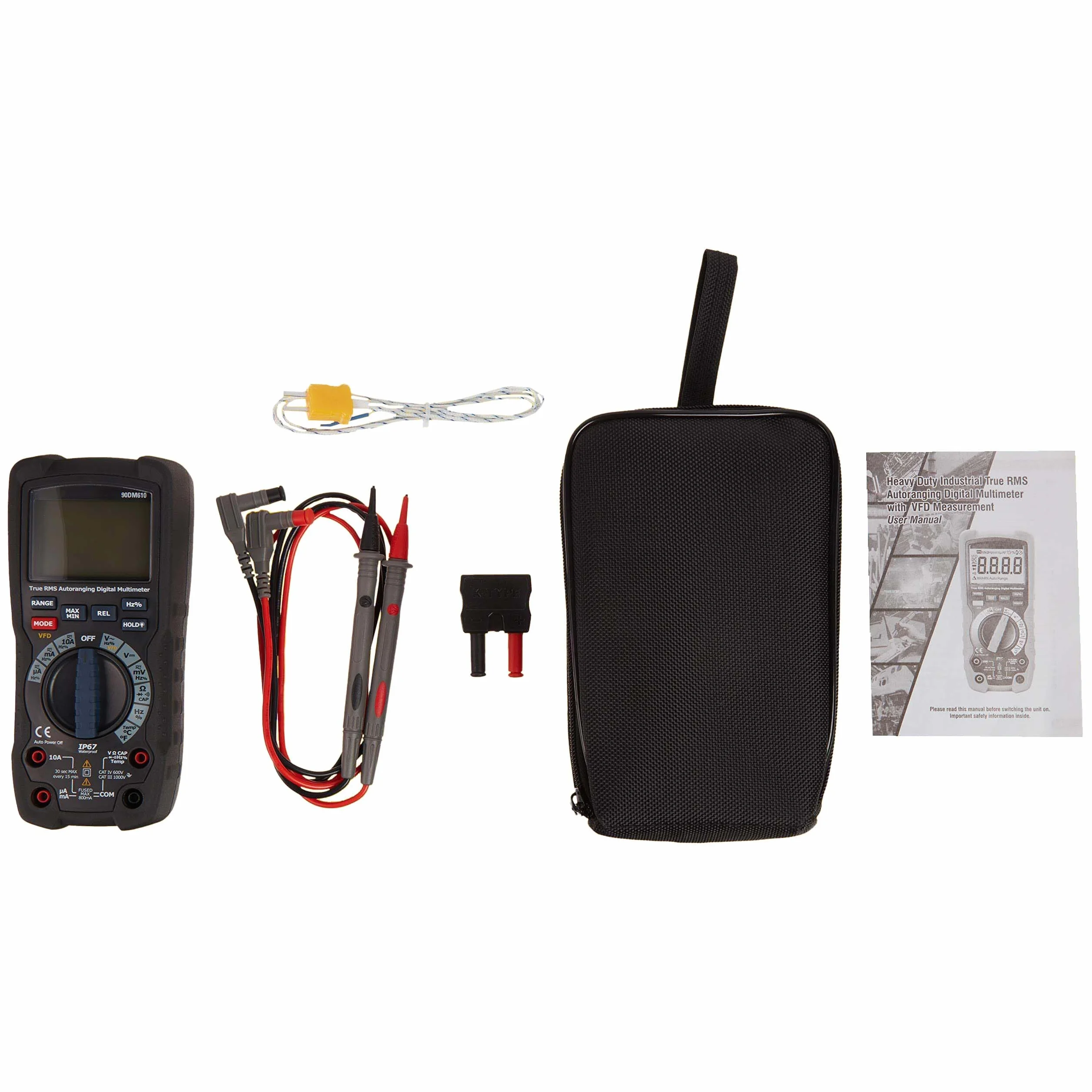 Amazon Basics Multímetro digital, cuenta hasta 6000, IP67, valor eficaz RMS, CAT IV de 600 V, Negro