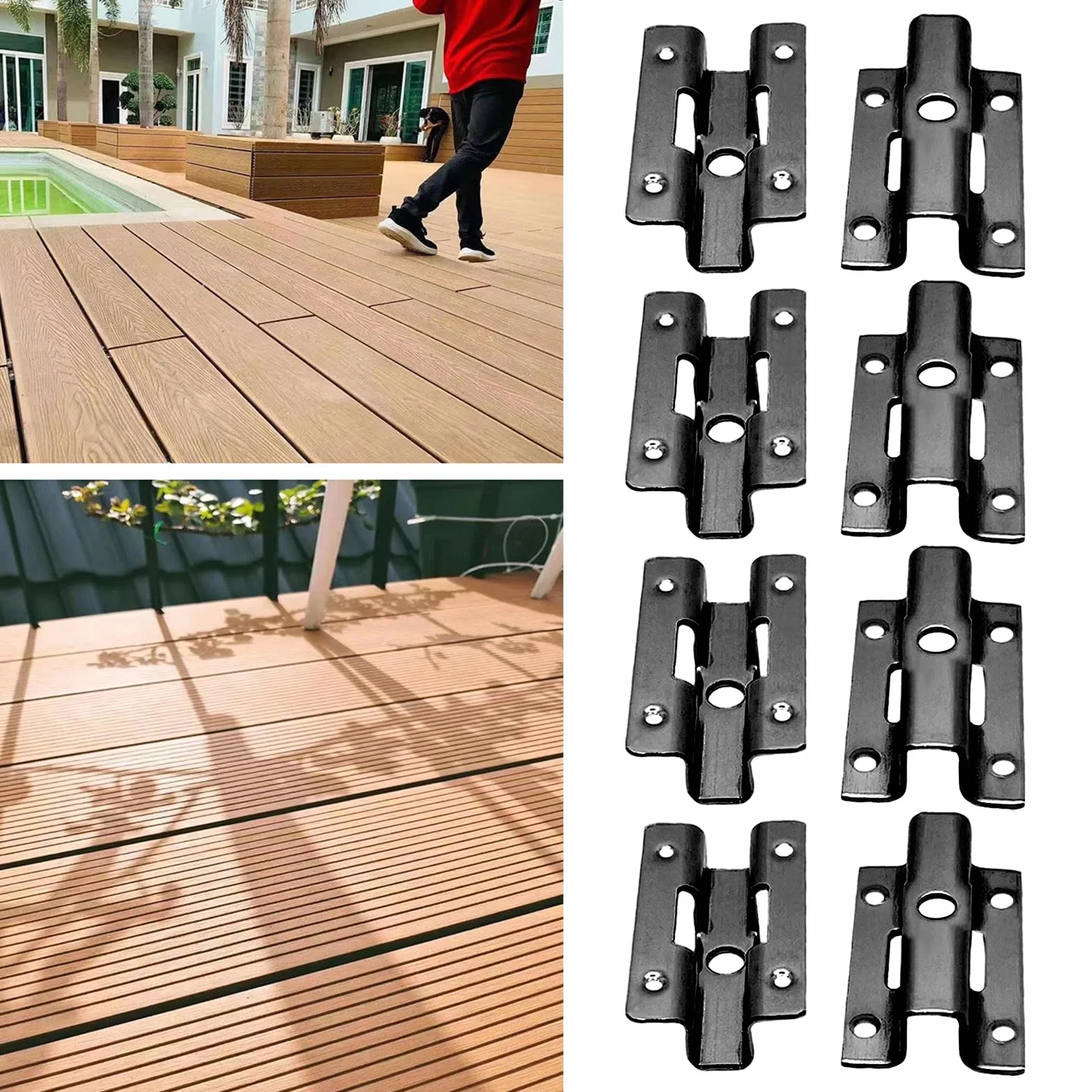 100 clips para terraza de acero inoxidable, en forma de U, clips de fijación con 100 tornillos para cierre de suelo de madera de bambú, rango de sujeción 6 mm/7 mm/8 mm/9 mm (negro 8 mm)