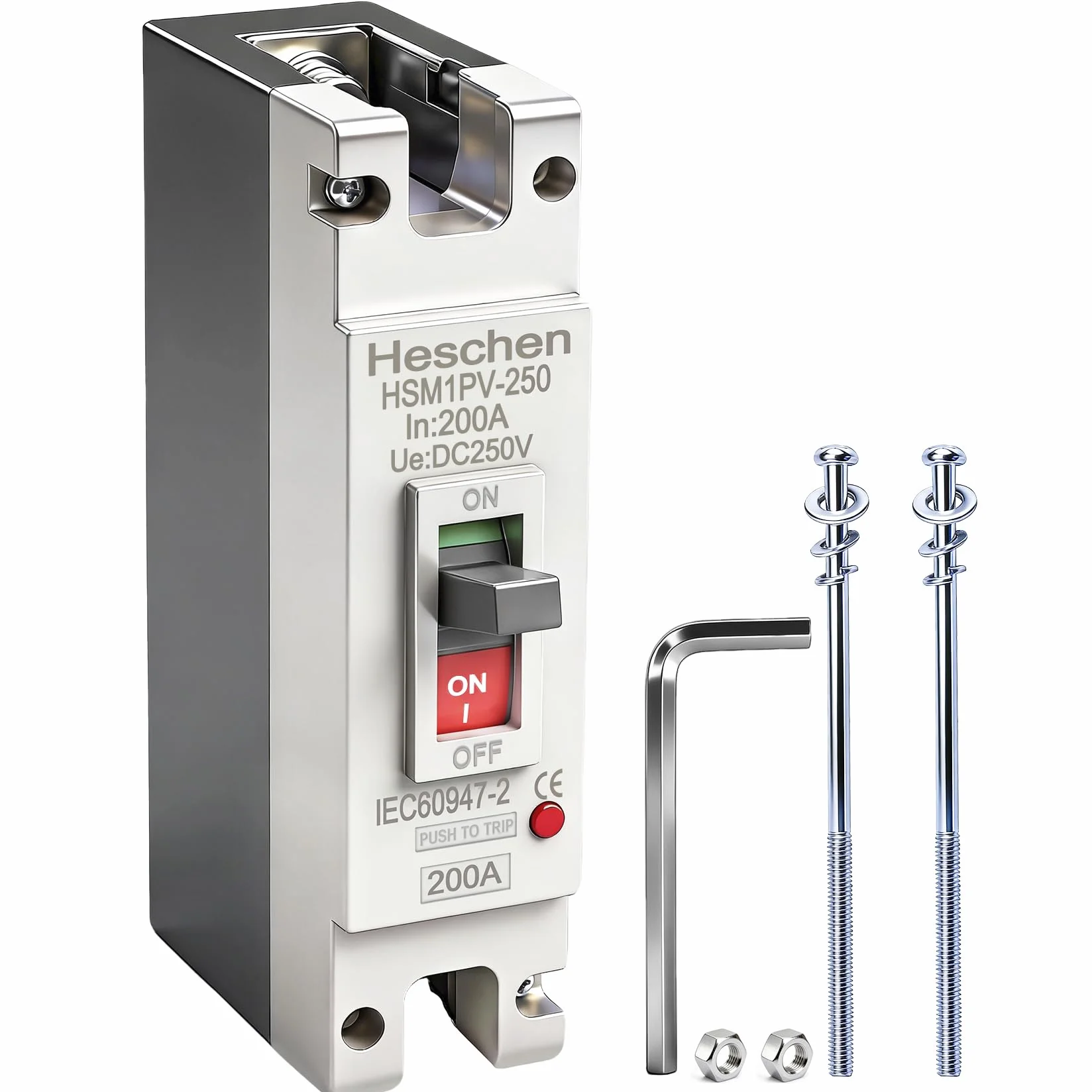 Heschen MCCB Disyuntor de circuito de, 1 polo, DC250 V, para sistema solar fotovoltaico fotovoltaico, sistema de red (200A HSM1PV-250)
