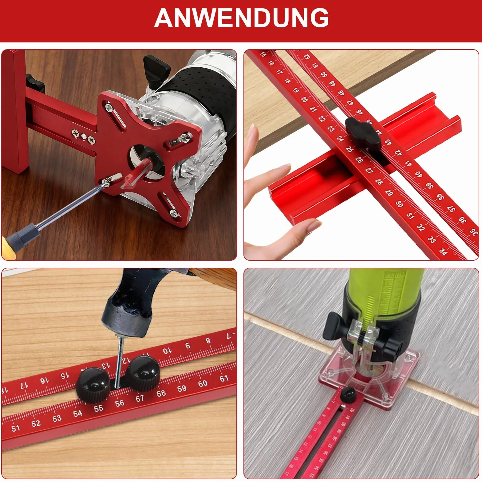Plantilla de fresado de aluminio ajustable 4 en 1, guía de fresado, compás de fresado, radio de 90 mm hasta 370 mm, plantilla de fresado multifuncional para carpintería DIY