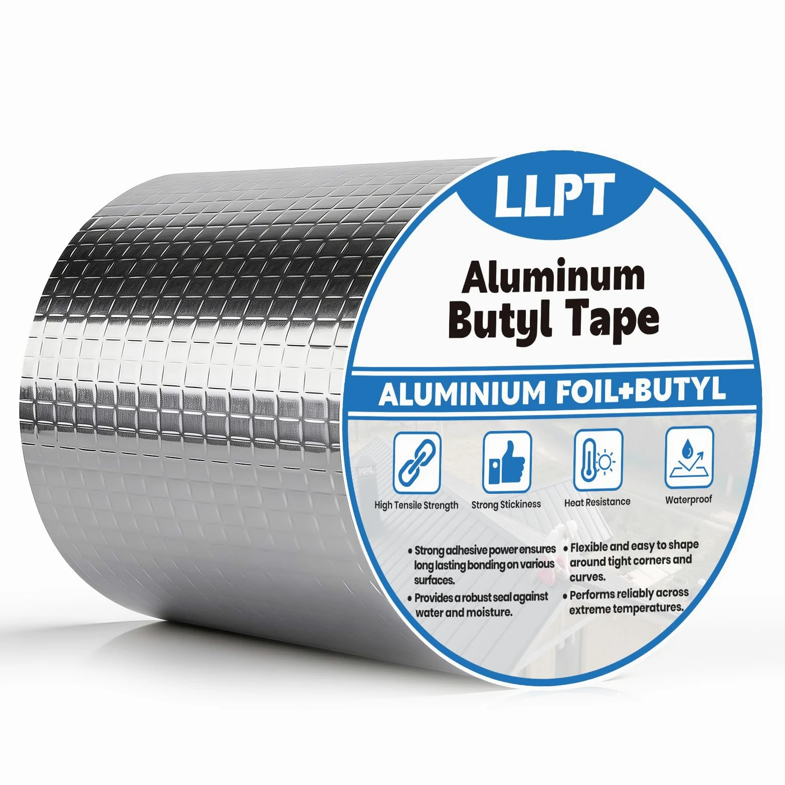 LLPT Cinta de Butilo de Aluminio 15cm x 5m Impermeable | Cinta Sellado para Tapajuntas de Techos Metálicos Reparación de Fugas en Canaletas de Ventanas y Techos de Autocaravanas