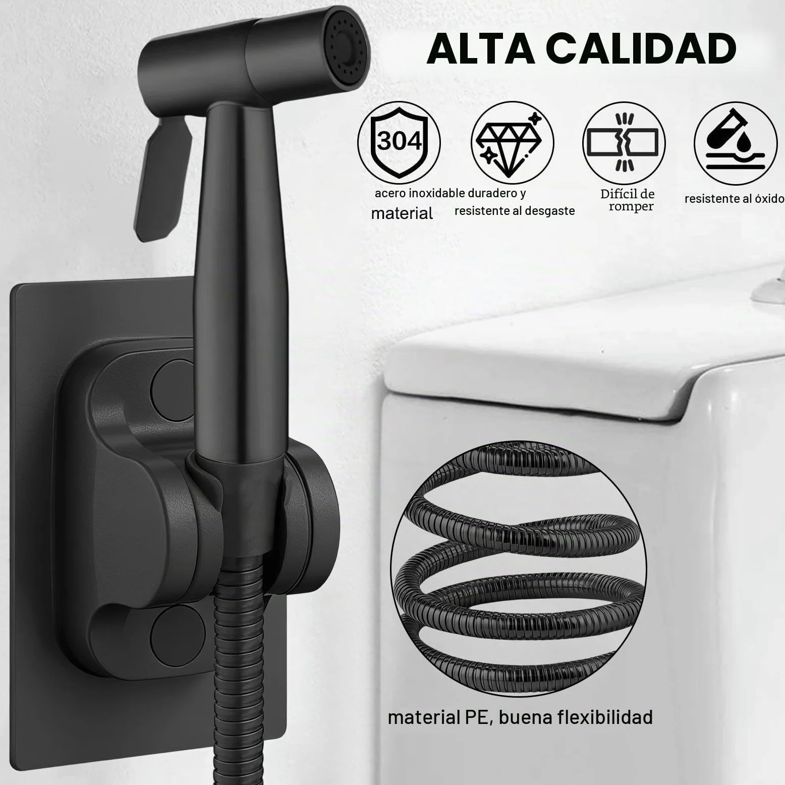 DEANKEJI 1,5 Metros Acero Inoxidable Grifo para WC-Conjunto, Negro Duchas Higienicas para WC con Manguera, Pulverizador de Bidé, Ducha Inodoro, para Baño, Cocina, Hotel