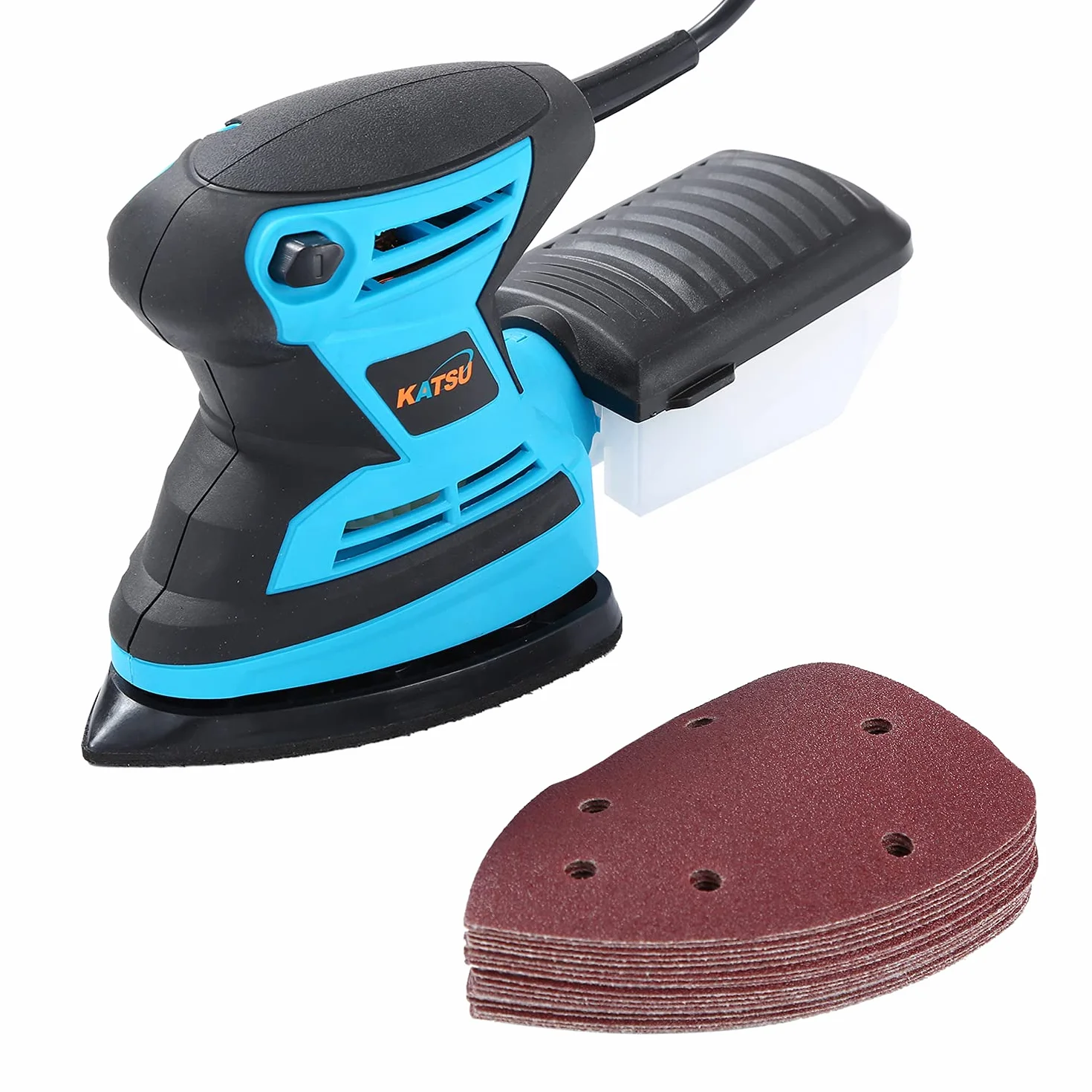Lijadora Eléctrica 200W KATSU 15500RPM Máquina Lijadora de Detalle de Palma Compacta para Madera y Pintura con Colector de Polvo y 20 Piezas Lijas de 80 Grano 100174