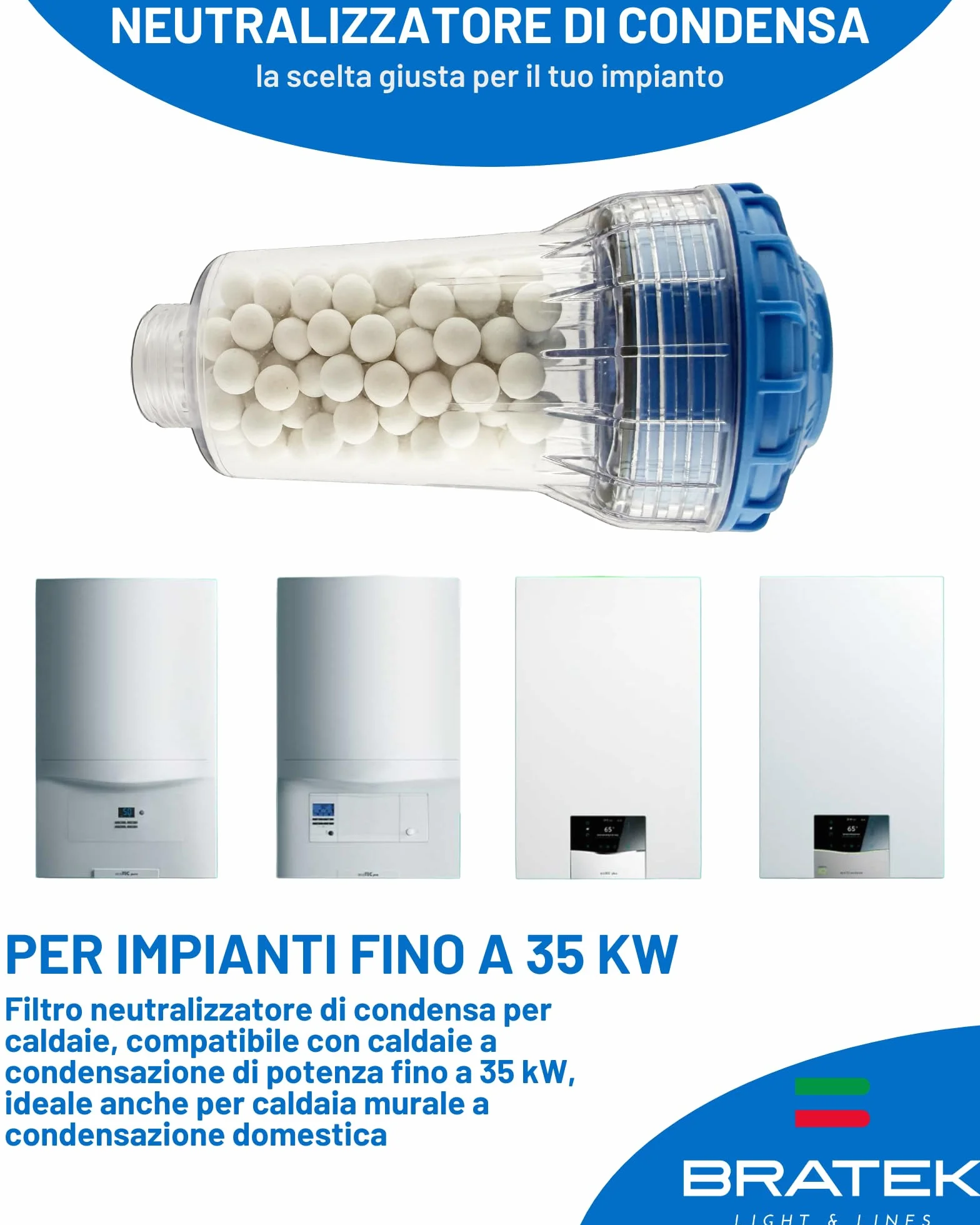 Bratek Filtro neutralizador de condensación de caldera – Filtro neutralizador de condensación ácida para caldera de condensación de hasta 35 kW – Neutraliza la acidez haciendo que el pH vuelva a los