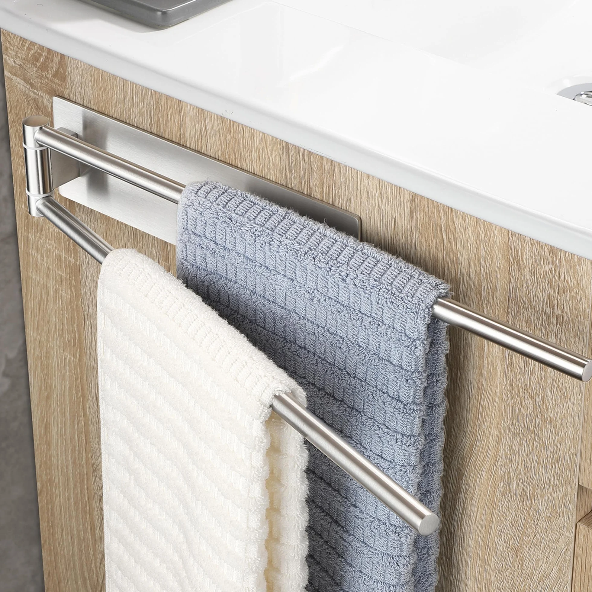 Toallero Sin Taladro Baño Giratorio 180°, 304 Acero Inoxidable Toallero de Baño Adhesivo, Toalleros de Baño Pared Plata