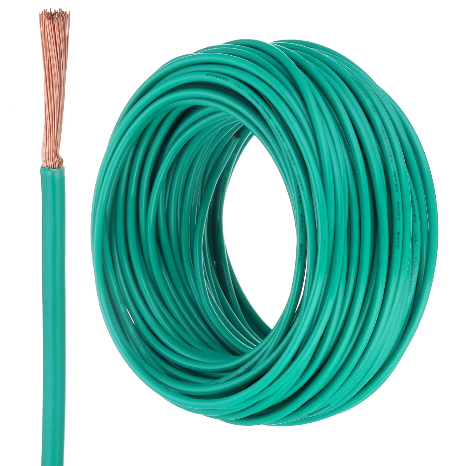 QUARKZMAN Cable Eléctrico Aislado Cobre Trenzado 12 AWG 100 Pies Cable Conexión THHN Cable Para Timbre Cableado Industrial Cableado Para Remolques Para 600 Voltios Listado UL Verde