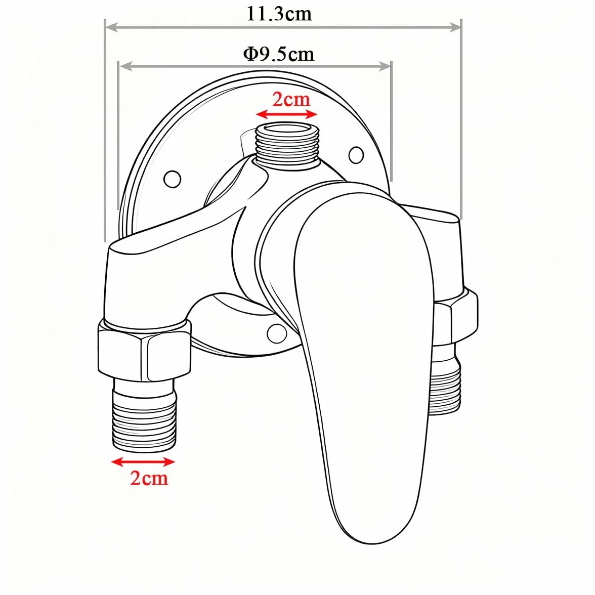 Grifo Mezclador de Ducha, Grifo de Ducha Montado en Pared, Válvula Mezcladora Manual para Agua Fría y Caliente, Acabado Cromado