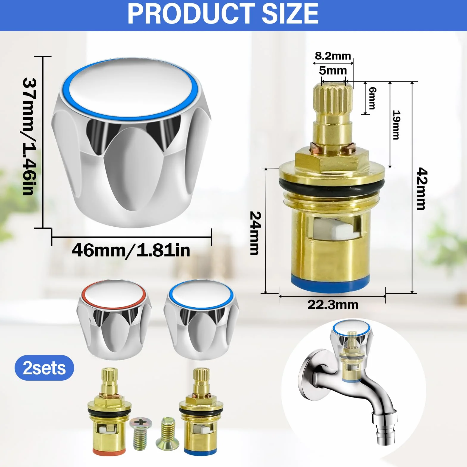 4 Kit de Válvula de Grifo, 1/2" Válvula De Grifo De Baño Interior, Cabezal Ceramico Reemplazo Cartucho, Accesorios de Válvulas de Grifo para Cocina Baño