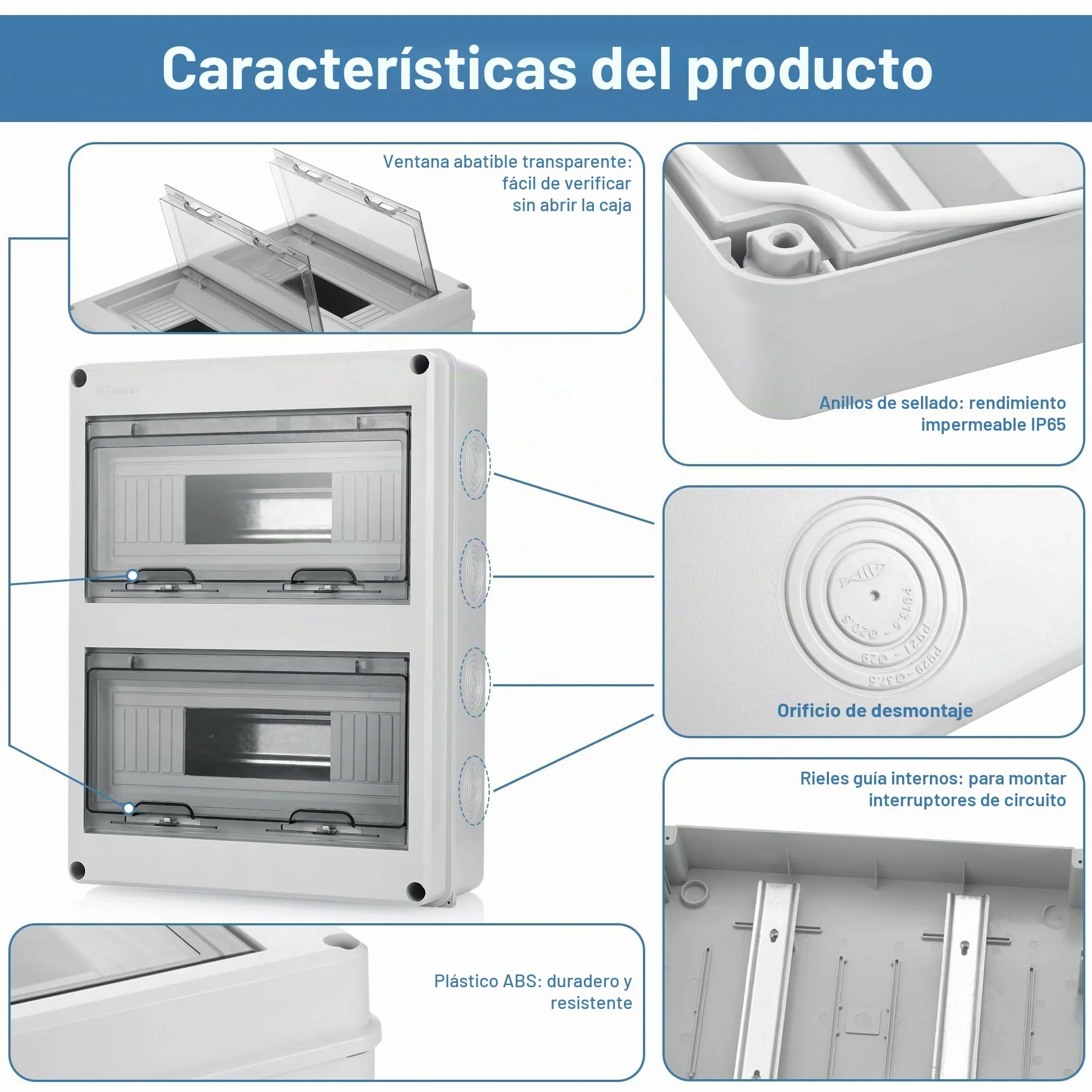 JIZZU Caja de Distribución de Montaje Superficial, IP65 2 Filas Cubre Cuadro Electrico con 24 Módulos, Caja Estanca Exterior Electrica para Jardines Exteriores, Granjas, Centro Comercial