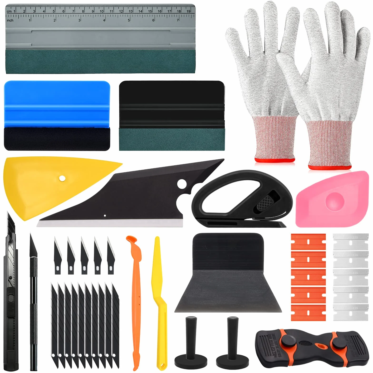 EHDIS Kit Herramientas para la Instalación de Vinilos, con Cutter, Cuchillas, Espatula Vinilo, Mini Espatula, Guantes, Imanes, para Ventanas, Muebles y Coche