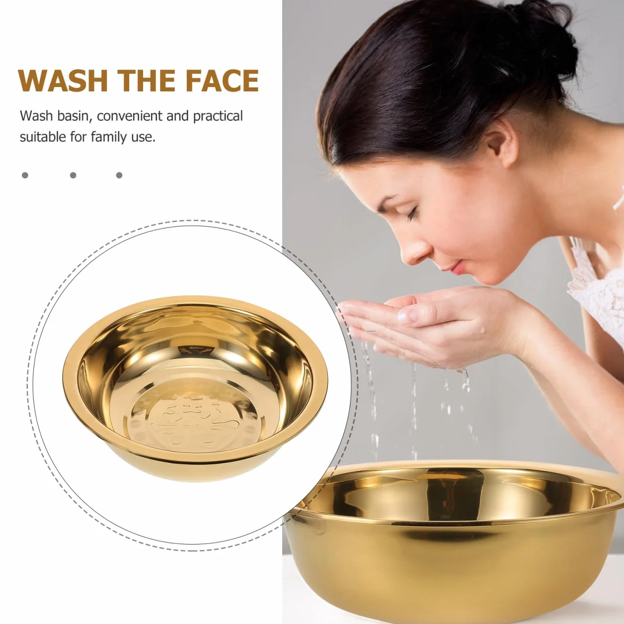Holibanna Lavabo Portátil de Acero Inoxidable Dorado para Baño, Resistente y Fácil de Usar, Adecuado Hogar y Salón en Ceremonias Matrimoniales