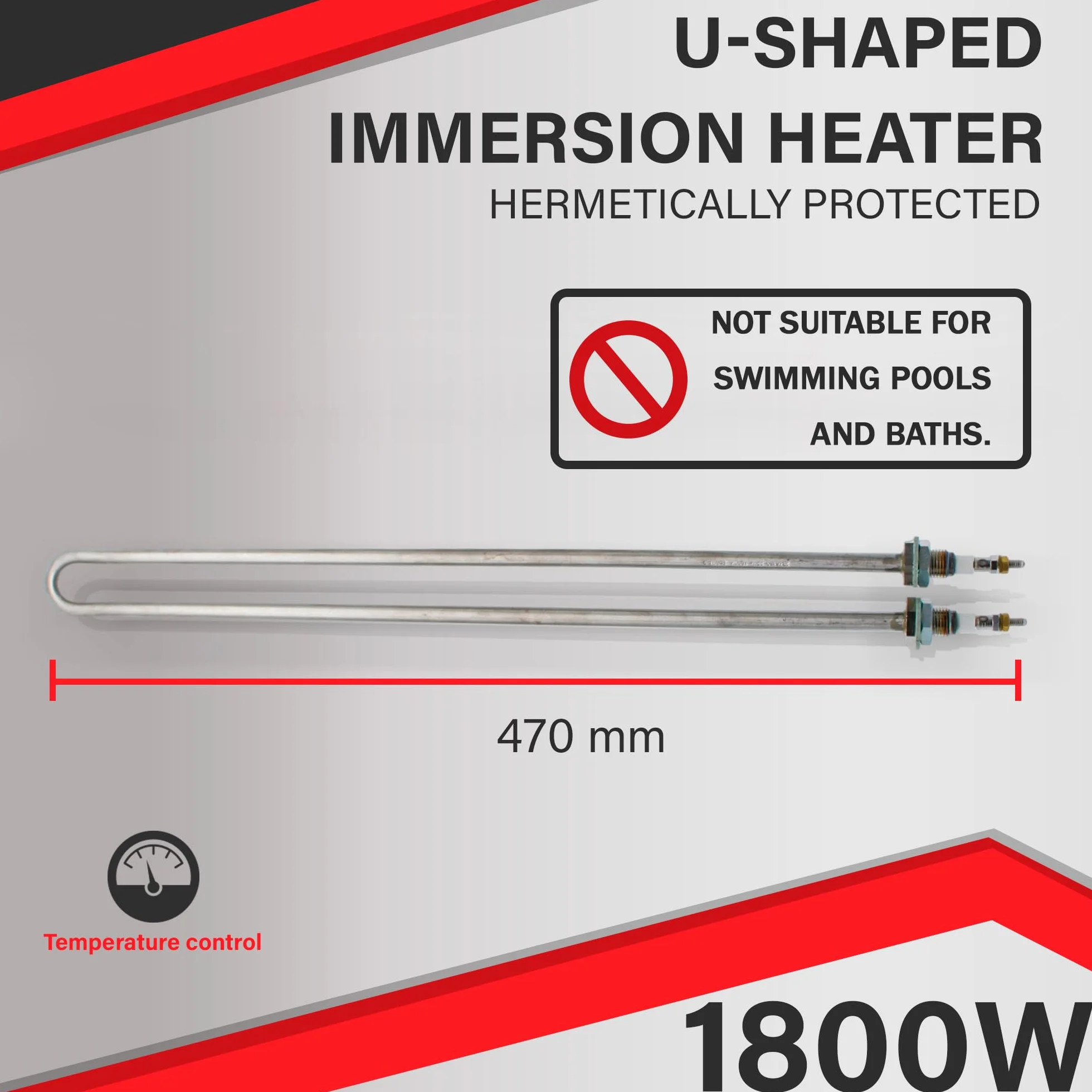 DOJA Barcelona | Resistencia de Inmersión en U | 1800W | Resistencia Para Calentar Liquido | 47cm | Resistencia Calefactora | 230V | Calentador para tanques, calderas, recipientes de almacenamiento