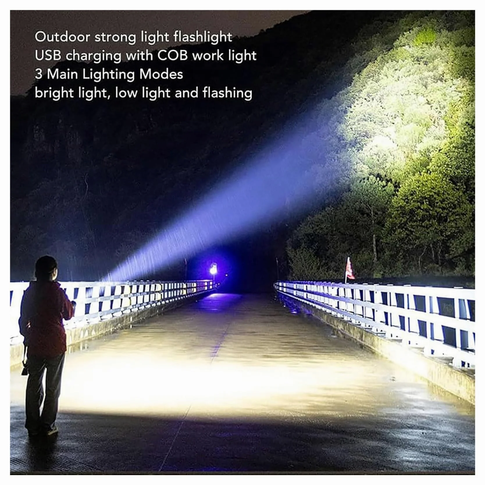 Outdoor Strong Light Flashlight USB Rechargeable 1500 Lumens, Earc Strong Flashlights High Lumens, Flash Lights for Camping, Waterproof, Zoomable(2 pc)