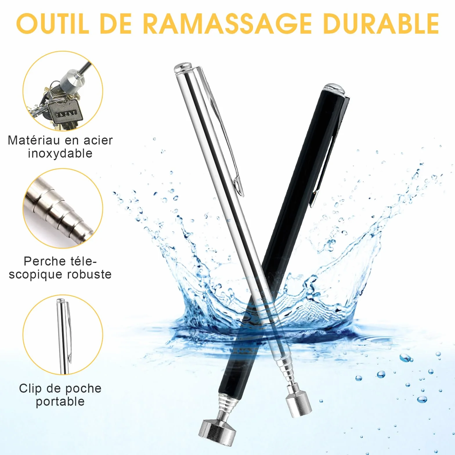 VEGCOO 3Pcs Herramientas de Recogida Iman Flexible Telescópicas Magnéticas 1.5LB 3LB 5LB, Herramientas Taller Mecanico Iman Telescopico Recogedor Magnético Para Recoger Piezas