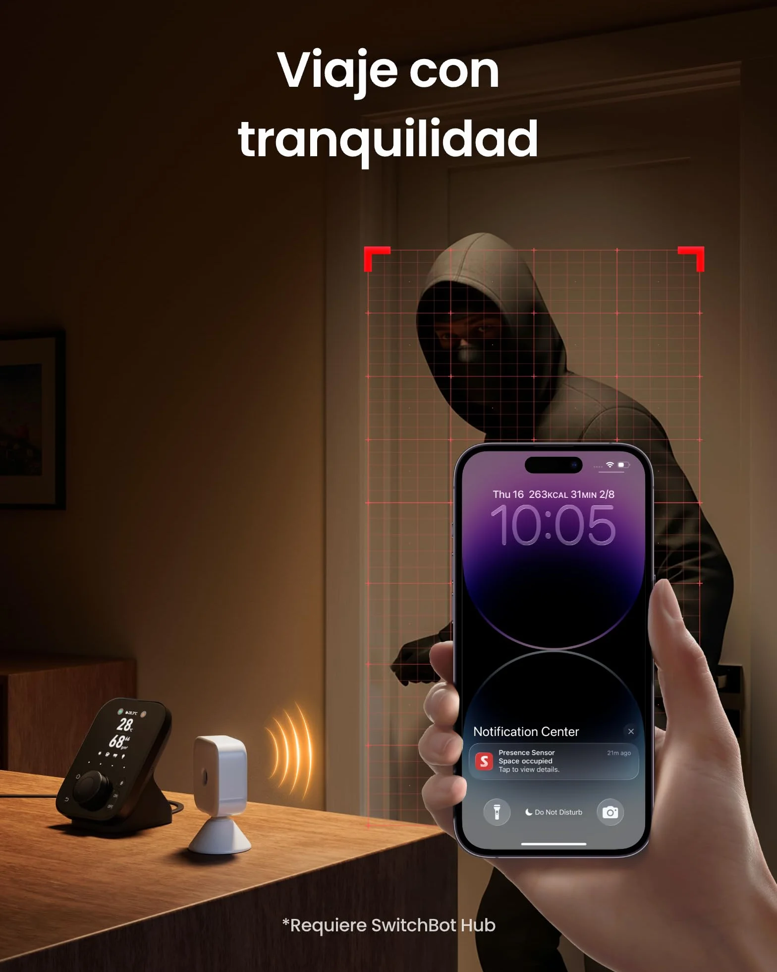 SwitchBot Sensor de Movimiento Inteligente Radar mmWave, Detección de Presencia Bluetooth, Compatible con Alexa y HomeKit