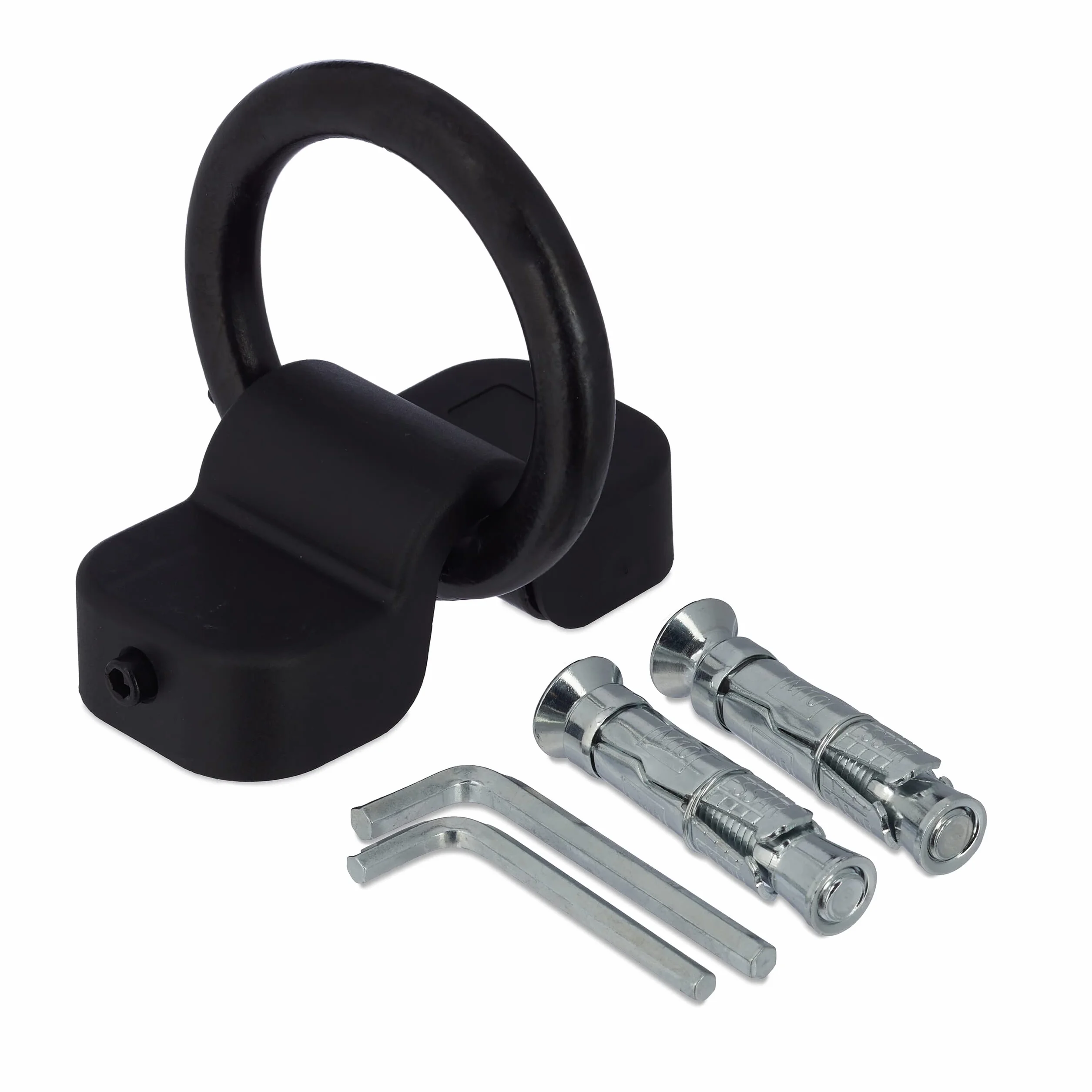 Relaxdays Gancho Pared y Suelo, Anclaje para Bicicleta, Moto, Antirrobo, Aro de 14mm, Acero y Plástico, Negro y Plateado
