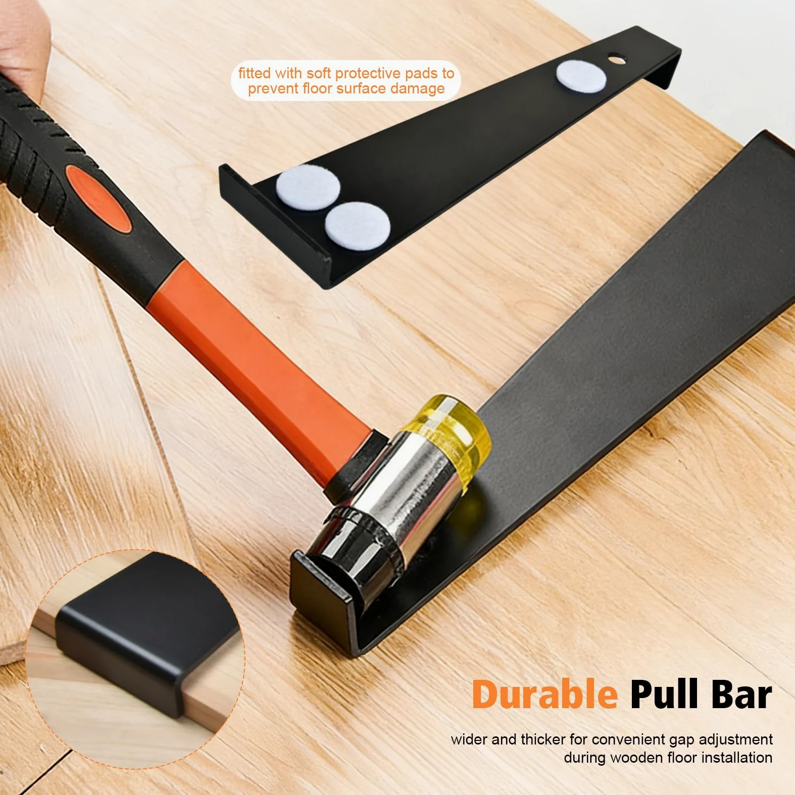 Kit de instalación de suelos de madera, 65 herramientas de suelo laminado con espaciadores, mazo de goma, bloque de golpeo, barra de tracción, cinta métrica de contorno, kit de suelo laminado