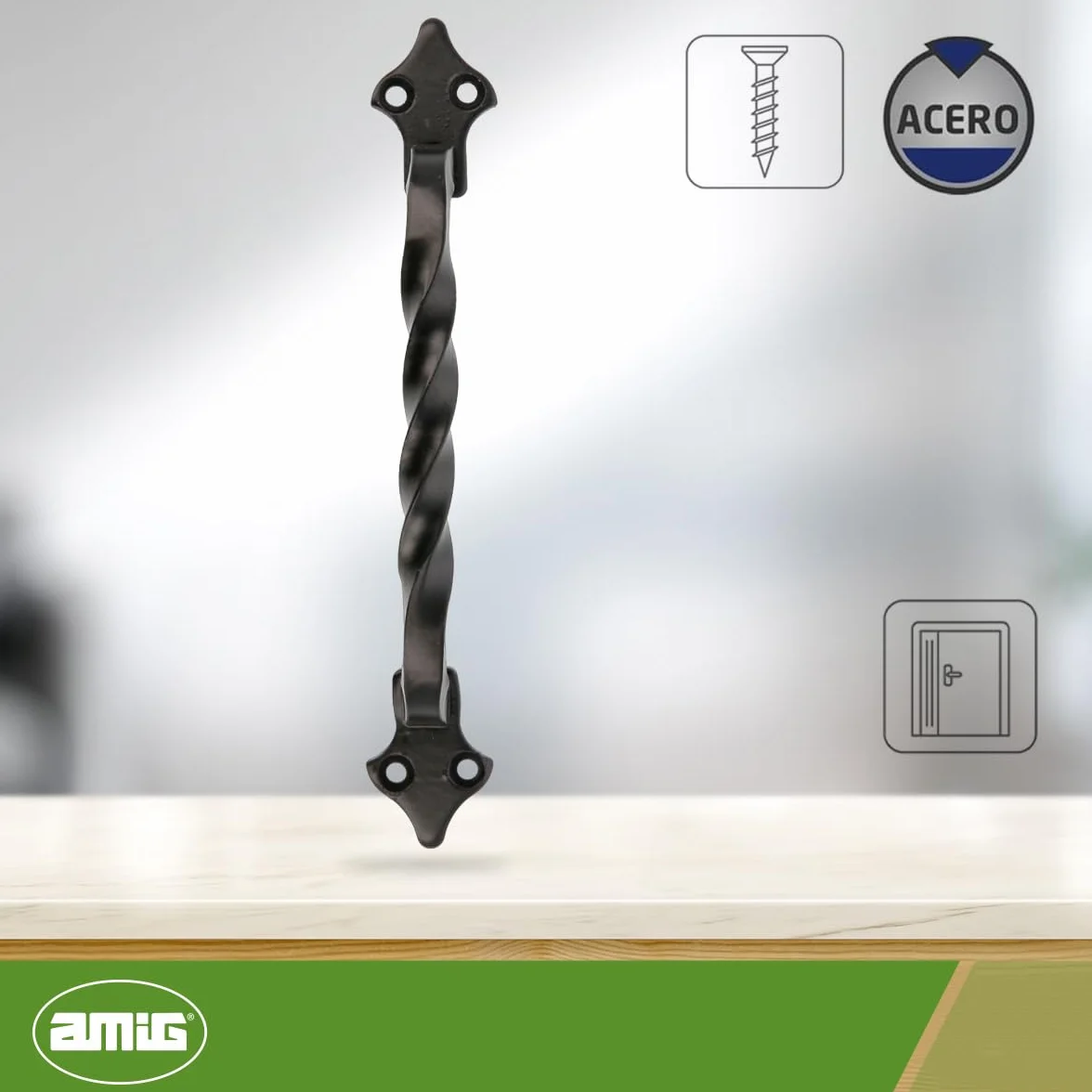 Amig - Tirador - Modelo 1002 - Fabricado en Acero - Herraje Rústico - Medida: 130mm - Sin Placa - Incluye Tornillería - Ideal para muebles - Acabado: Negro