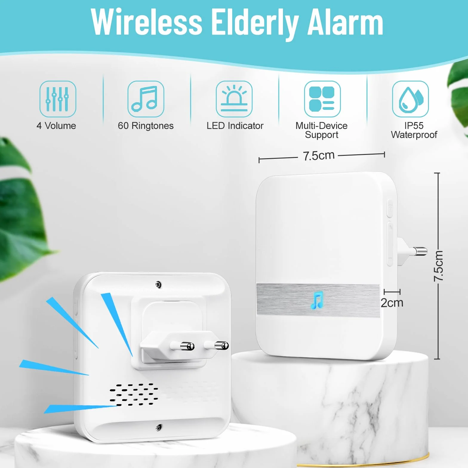 Botón Emergencia Ancianos Plug Version Avisador 60 Sonneries Polyphoniques 4 Níveis Volume Alarma Doméstica Inalámbrica