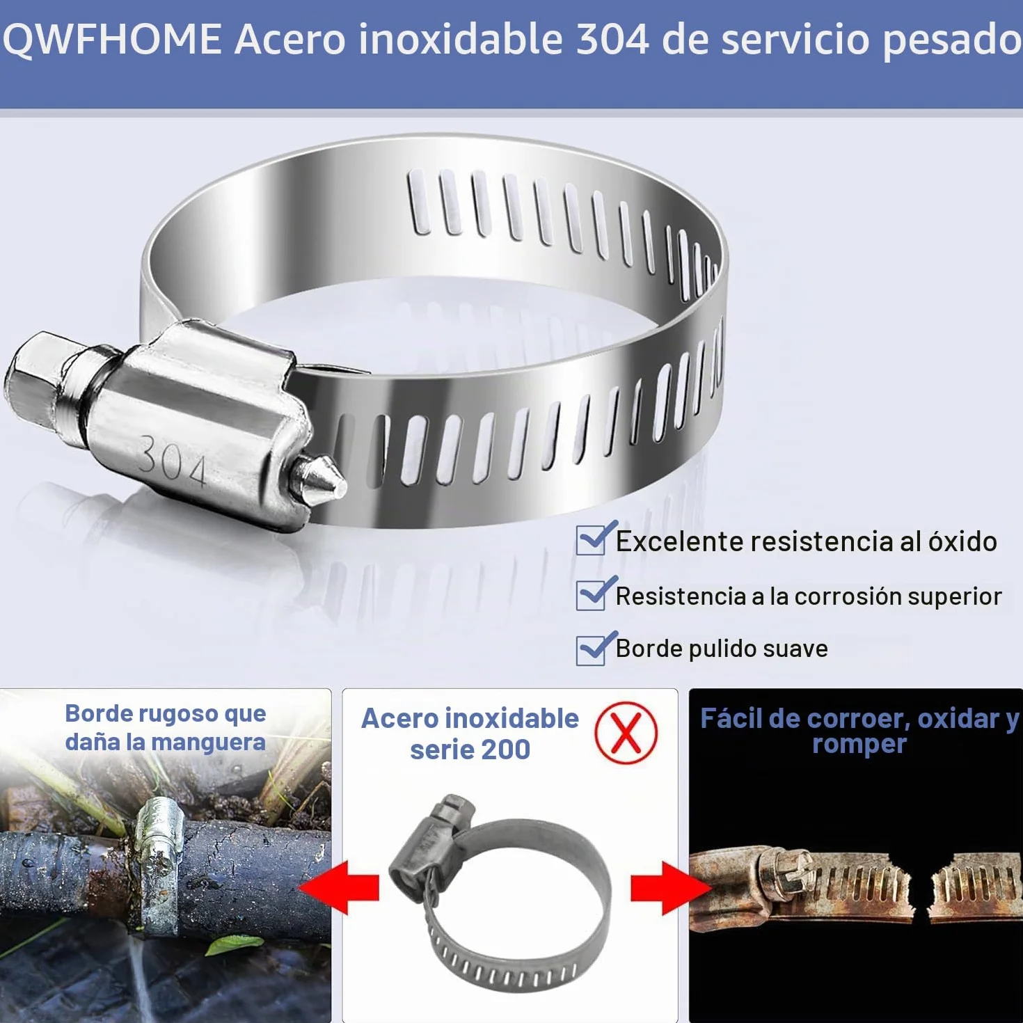 Abrazaderas de Tubería Acero Inoxidable 304, Juego de Abrazaderas de Manguera Ajustables 8-44 mm, 101 Piezas