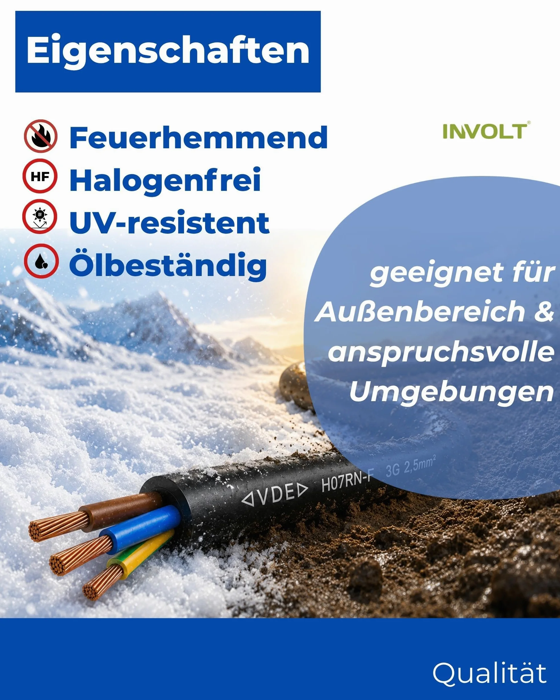 INVOLT Cable alargador CEE H07RN-F 3G2,5 mm², 10 m, cable de goma flexible con conductor de protección, para obras exteriores, certificado VDE