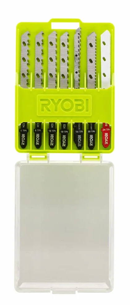 RYOBI Juego de 10 Hojas de Corte ONE+ Sierra de Calar Sin Cable para Madera, Metal y Plástico RAK10JSBWM