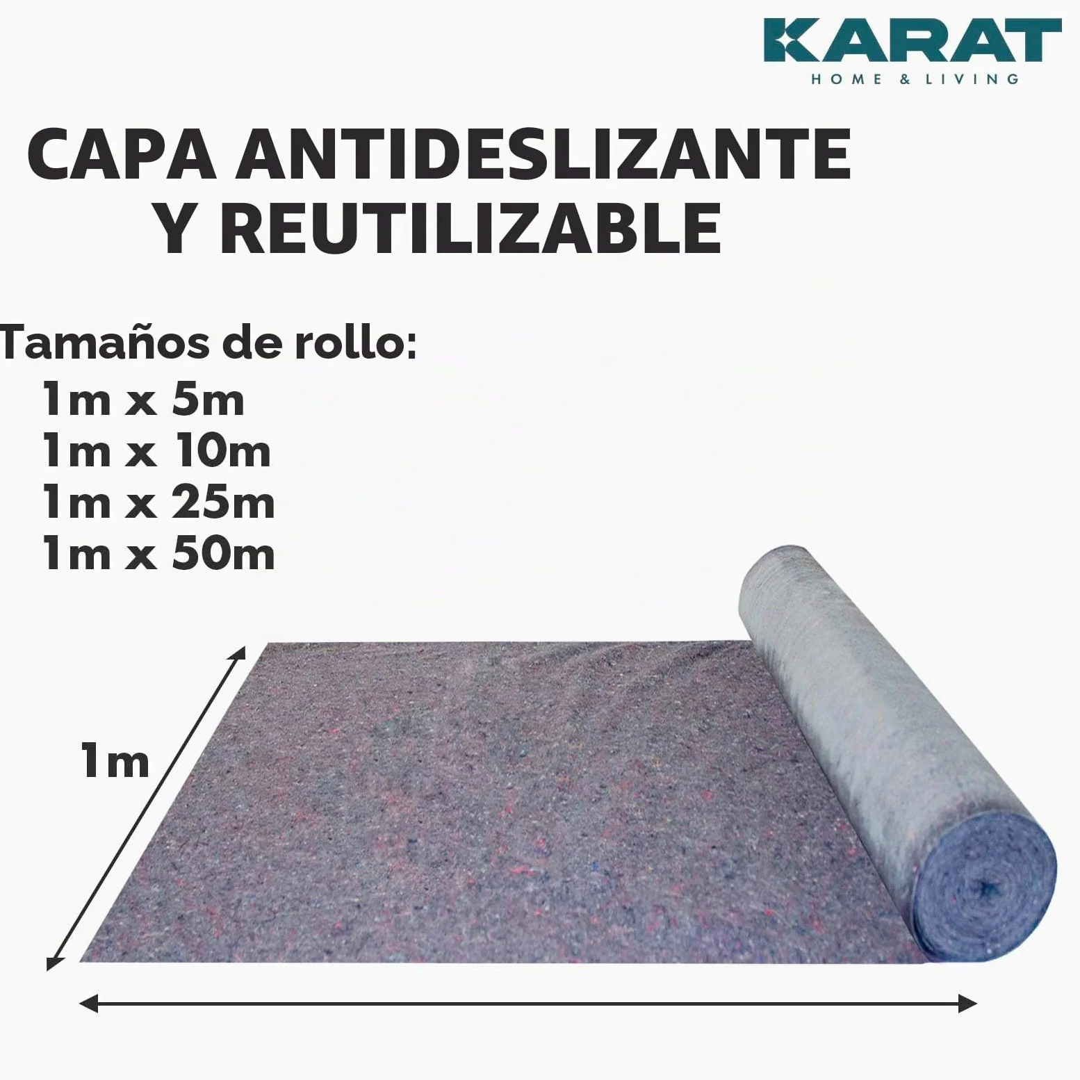 KARAT Rollo de fieltro para pintor (50 m x 1 m, 50 m², con revestimiento antideslizante, reutilizable, para pintores y artesanos, 180 g/m²)