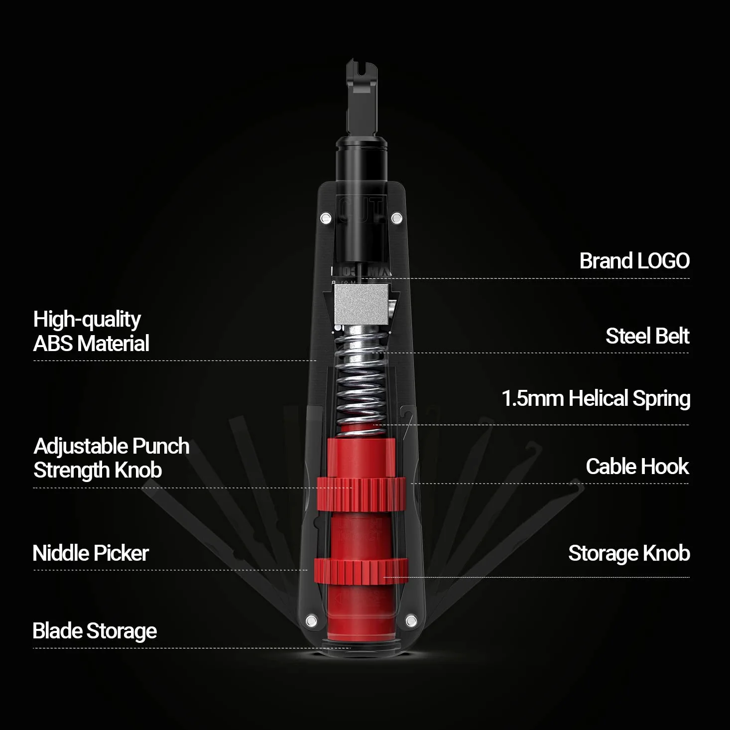 AMPCOM AM-918B RJ45 - Herramienta de perforación con gancho para cable