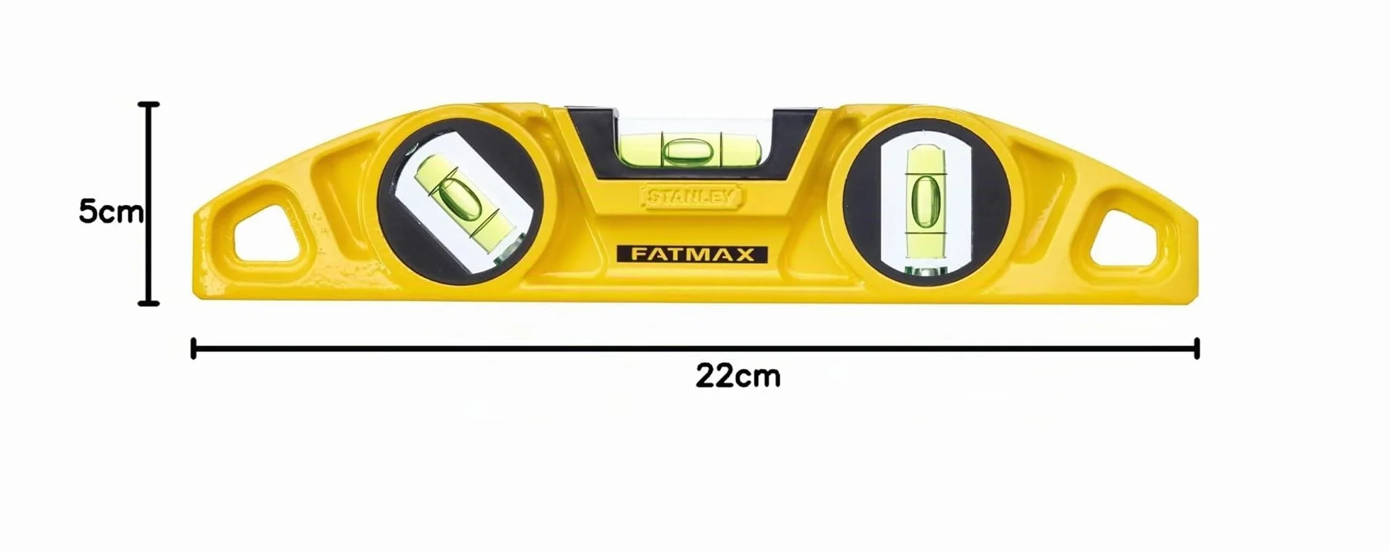 STANLEY FATMAX Nivel Torpedo magnético, Longitud 22 cm, cuerpo de aluminio, 3 burbujas, precisión de 0.5 mm/m, base magnética en V para tubos, 0-43-603