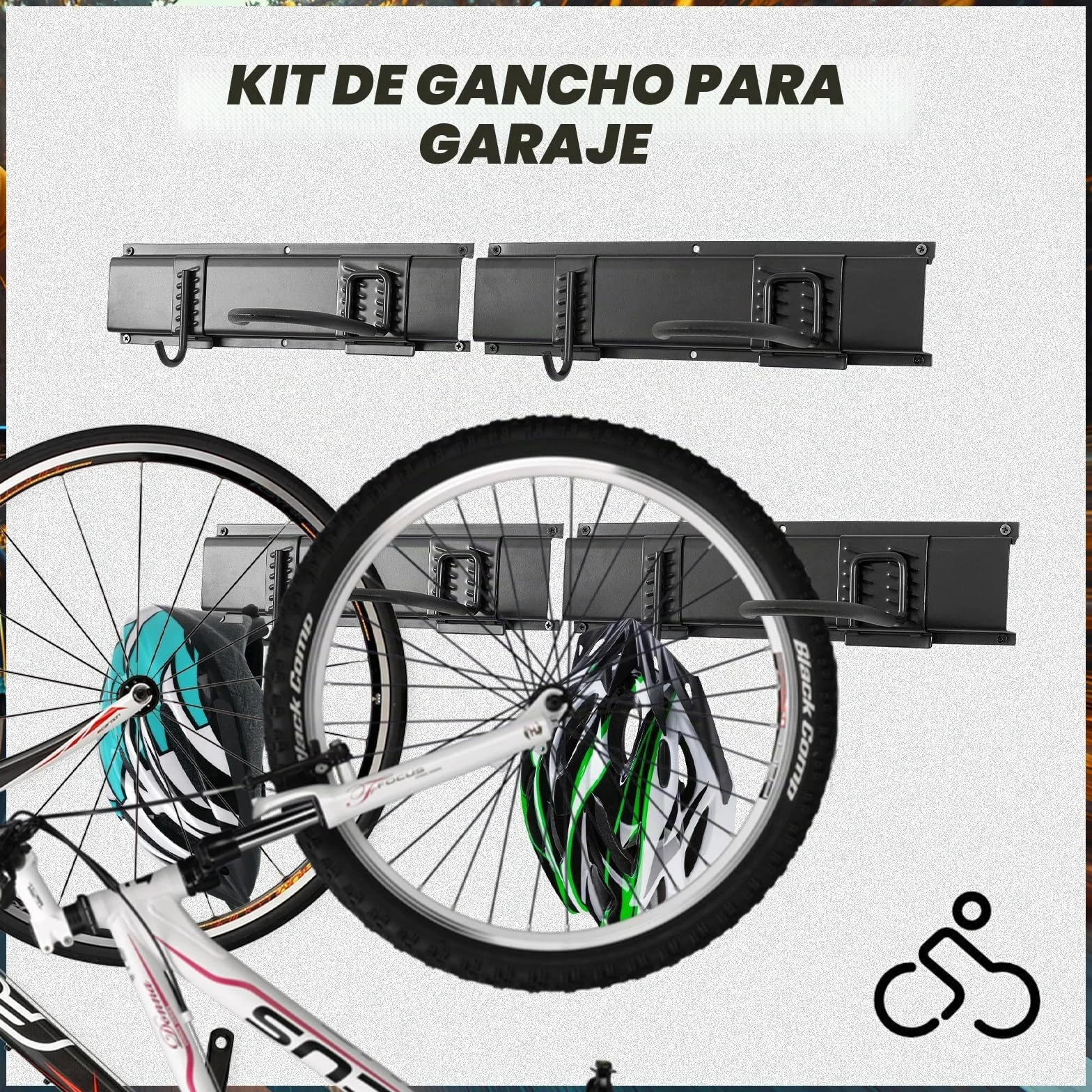 Soporte de pared para bicicletas de garaje, 6 soportes y 6 ganchos, carga 270 kg, 160 cm