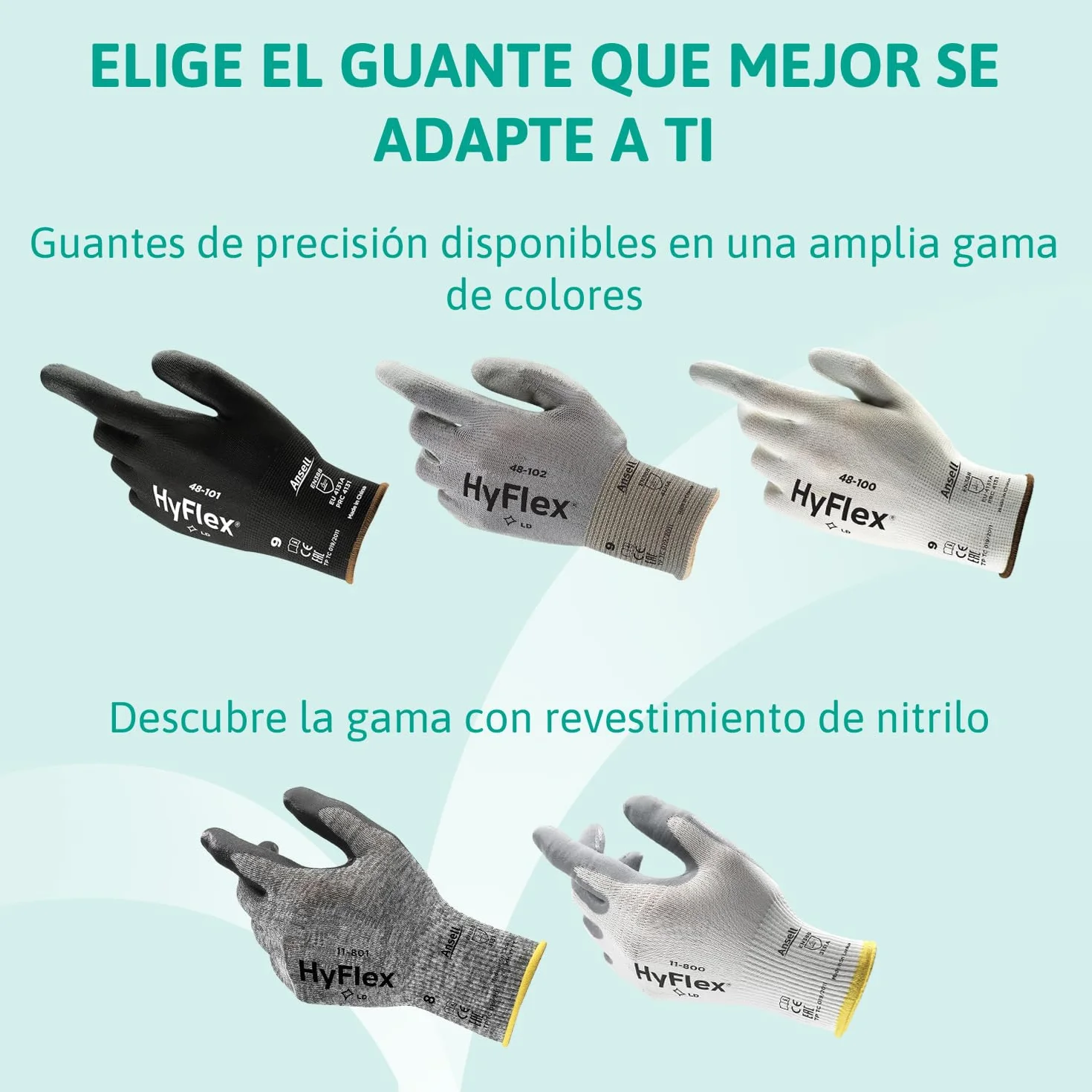 Ansell HyFlex 11-800 Guantes de Trabajo Profesionales, Revestimiento de Nitrilo Antideslizante, Talla XL, 12 Pares