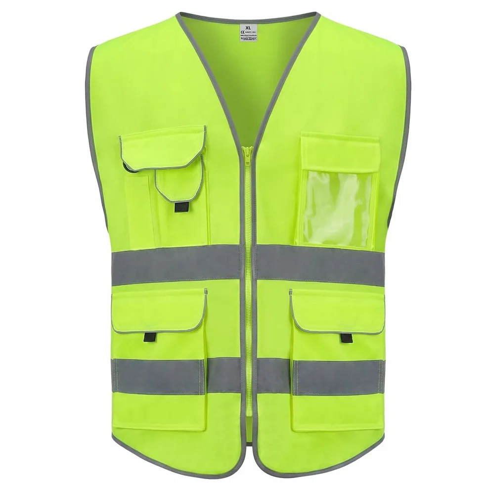 Chaleco de Seguridad Reflectante, Chaleco de Seguridad de Alta Visibilidad, Chaqueta de Chaleco Cremallera Brace Seguridad Teléfono Móvil Titular de Id de Bolsillo