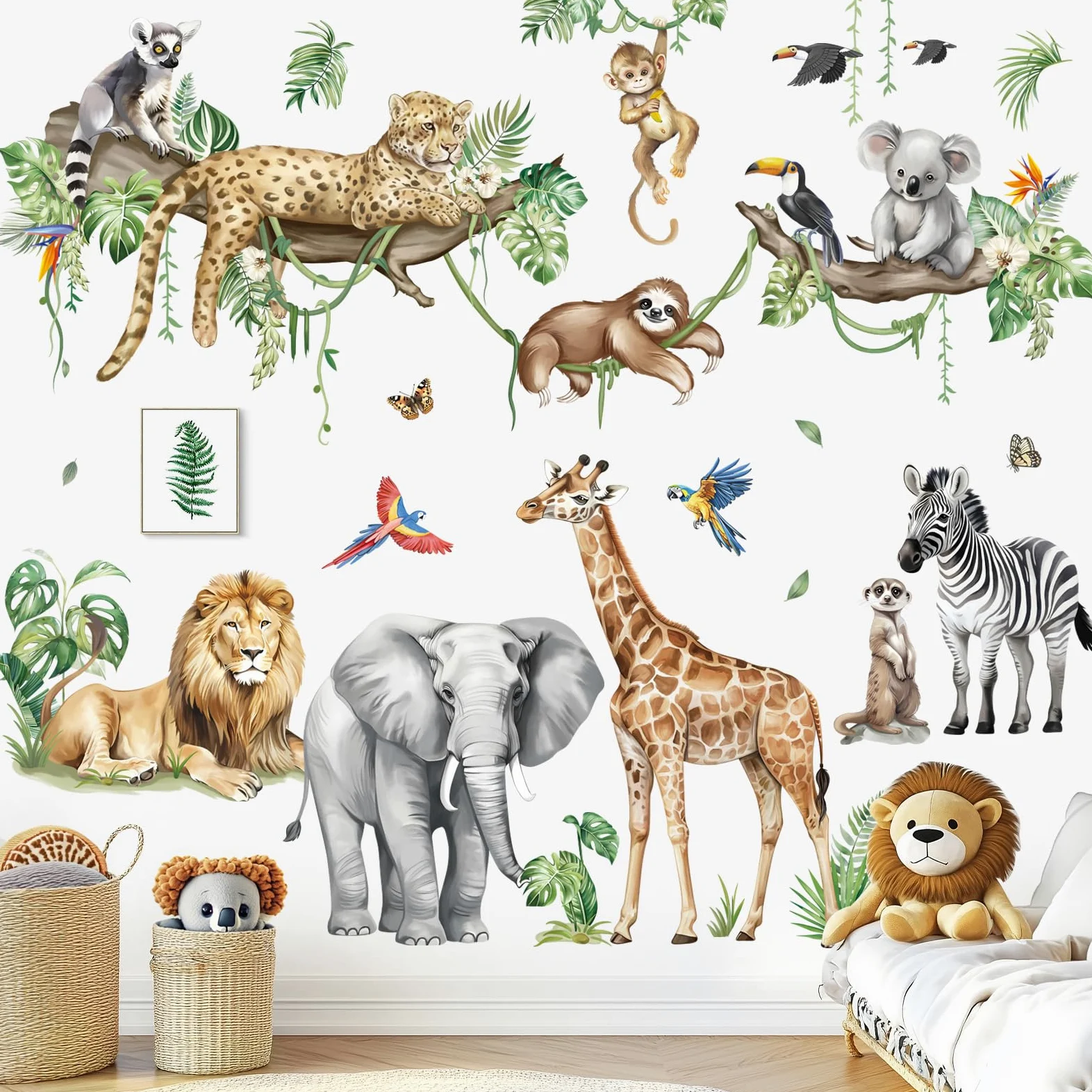 decalmile Pegatinas de Pared Animales de la Jungla Rama Árbol XXL Vinilos Decorativos Safari Elefante Leopardo Jirafa Grande Adhesivos Pared Habitación Infantiles Niños Bebés Guardería