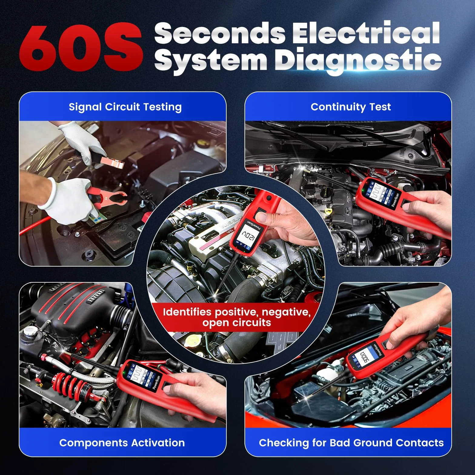 2026 Autel PowerScan PS100 Probador Circuito Auto, Herramienta Sonda Circuito Eléctrico, Detector Cortocircuito Disyuntore Abierto 12-24V, Resistencia Corriente CA/CC, Cable Extensión 6M para 99% Auto