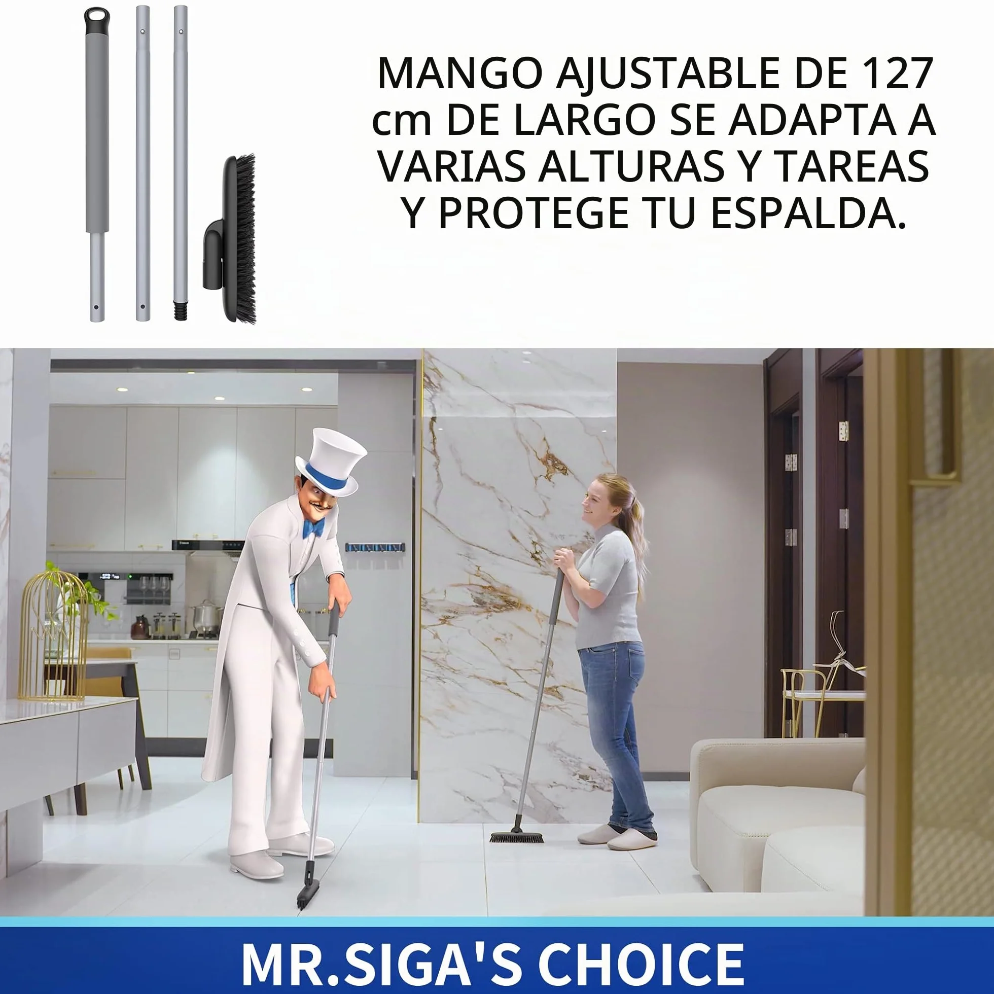 MR.SIGA Cepillo para lechada con Mango Largo, Cepillo para Fregar con cerdas rígidas para Limpiar lechada y baldosas