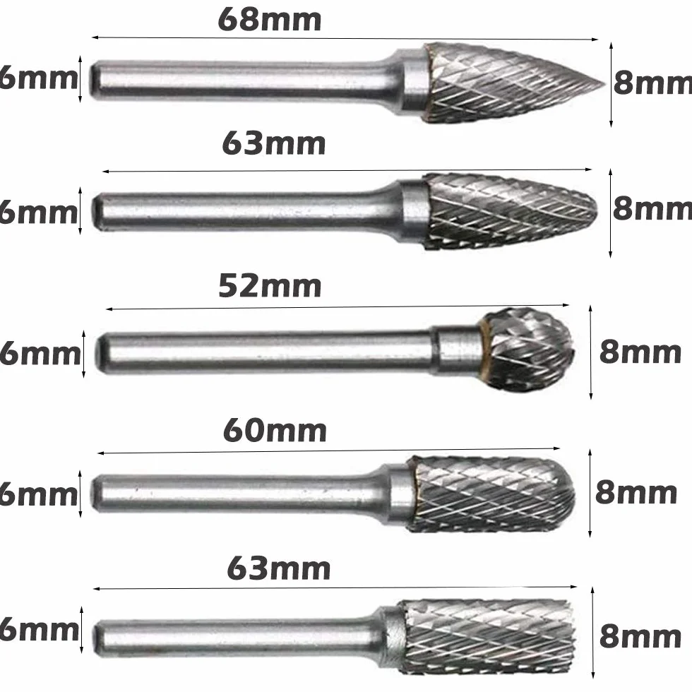 Gasea 5pcs Fresas Diamante, 1/4 pulgada de Fresa Metal Lápices Set Taladro bit para Herramientas Rotativas Molienda Pulido Grabado de Bricolaje