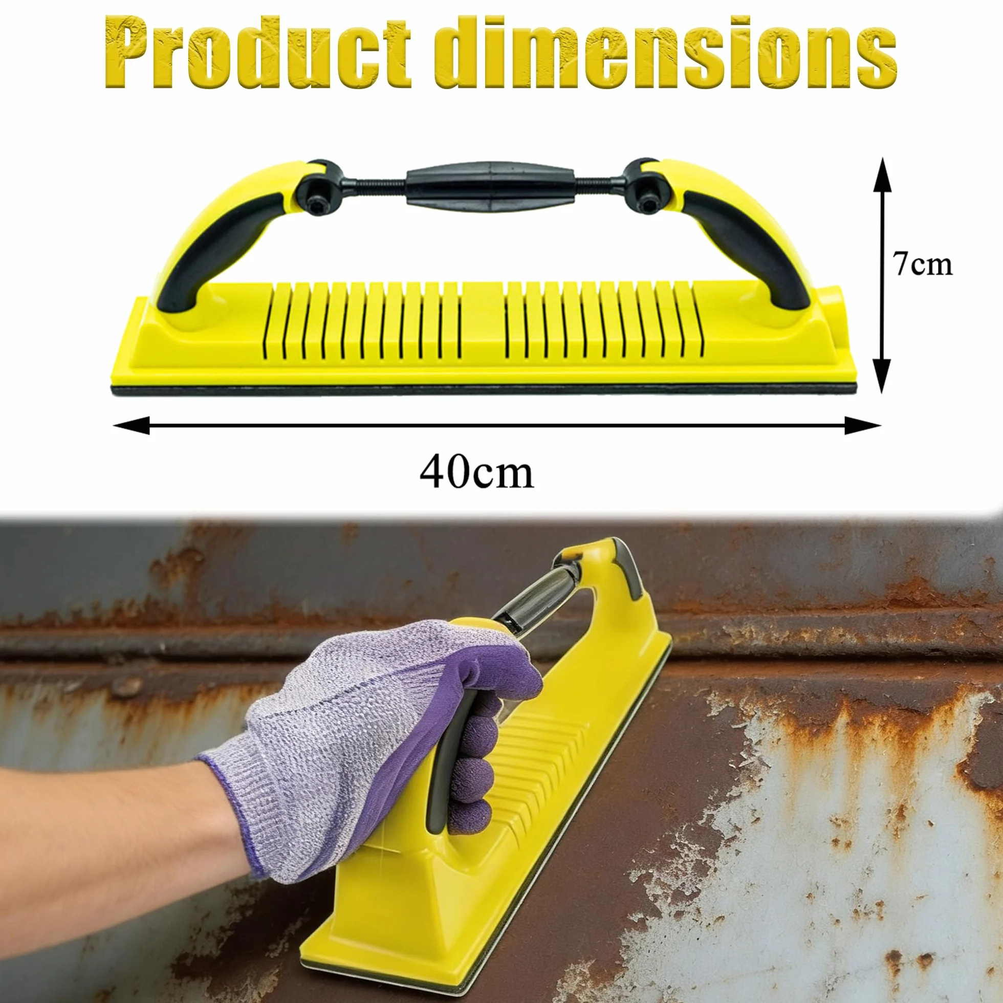Herramienta de Lijado Manual, Ajustable y Curvado Lijadora de Mano Para, para Tiras de Lijado de 70*400mm, Agarre Cómodo, Bloque de Lijado para Lijar Masilla, Yeso, Madera (Amarillo)